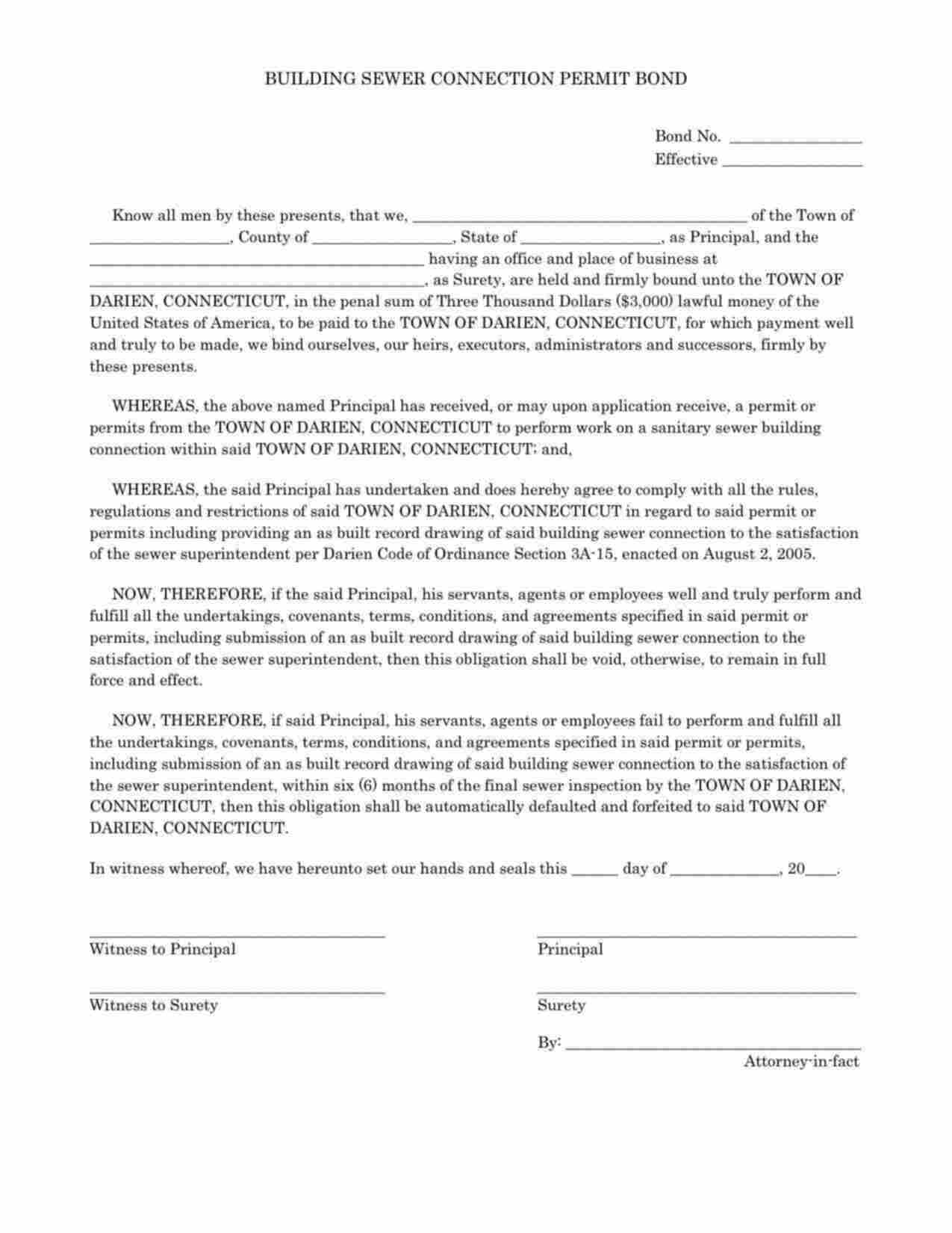 Connecticut Building Sewer Connection Permit Bond Form