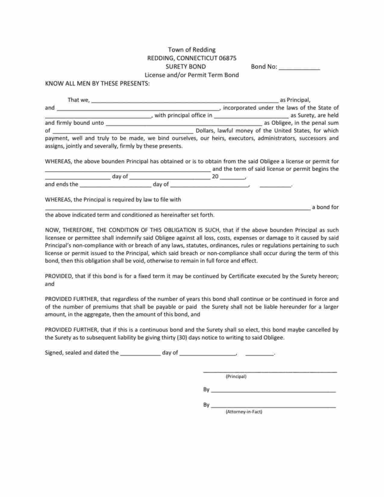 Connecticut License/Permit Bond Form