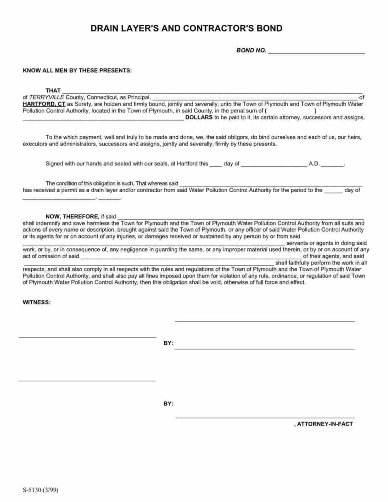 Connecticut Drain Layer and Contractor Bond Form