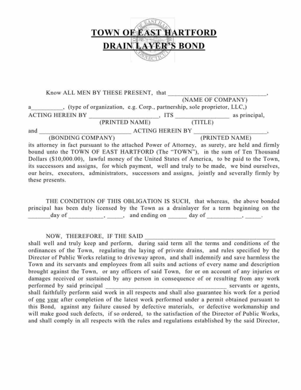 Connecticut Drain Layer Bond Form