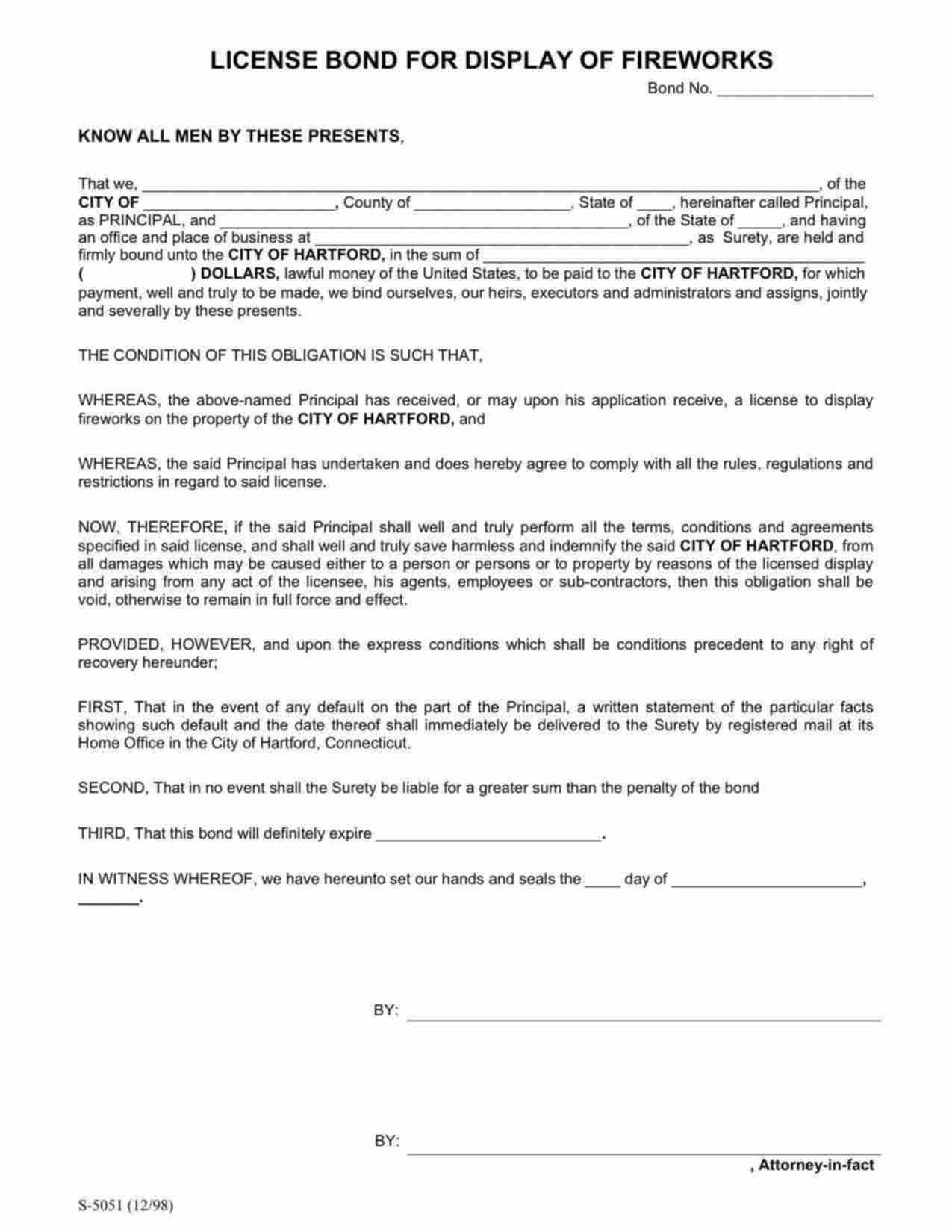 Connecticut Display of Fireworks Bond Form