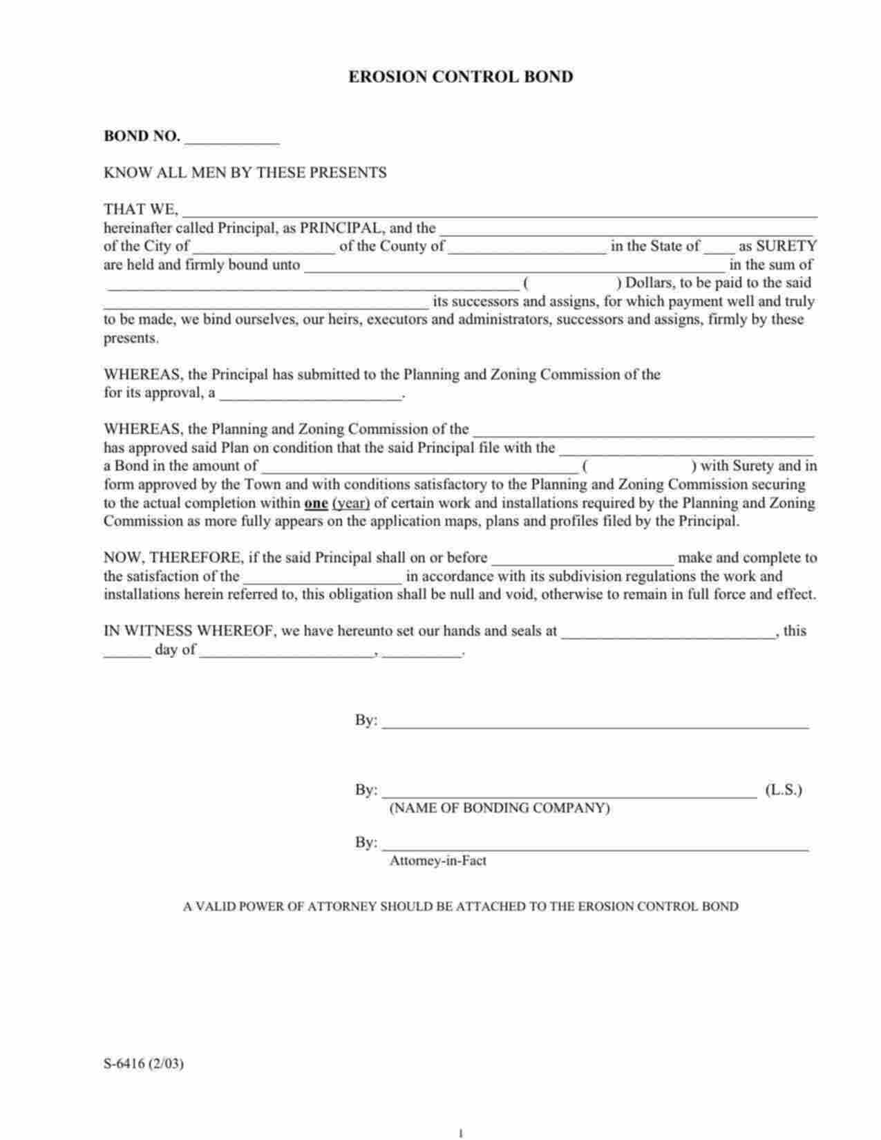 Connecticut Erosion Control Bond Form