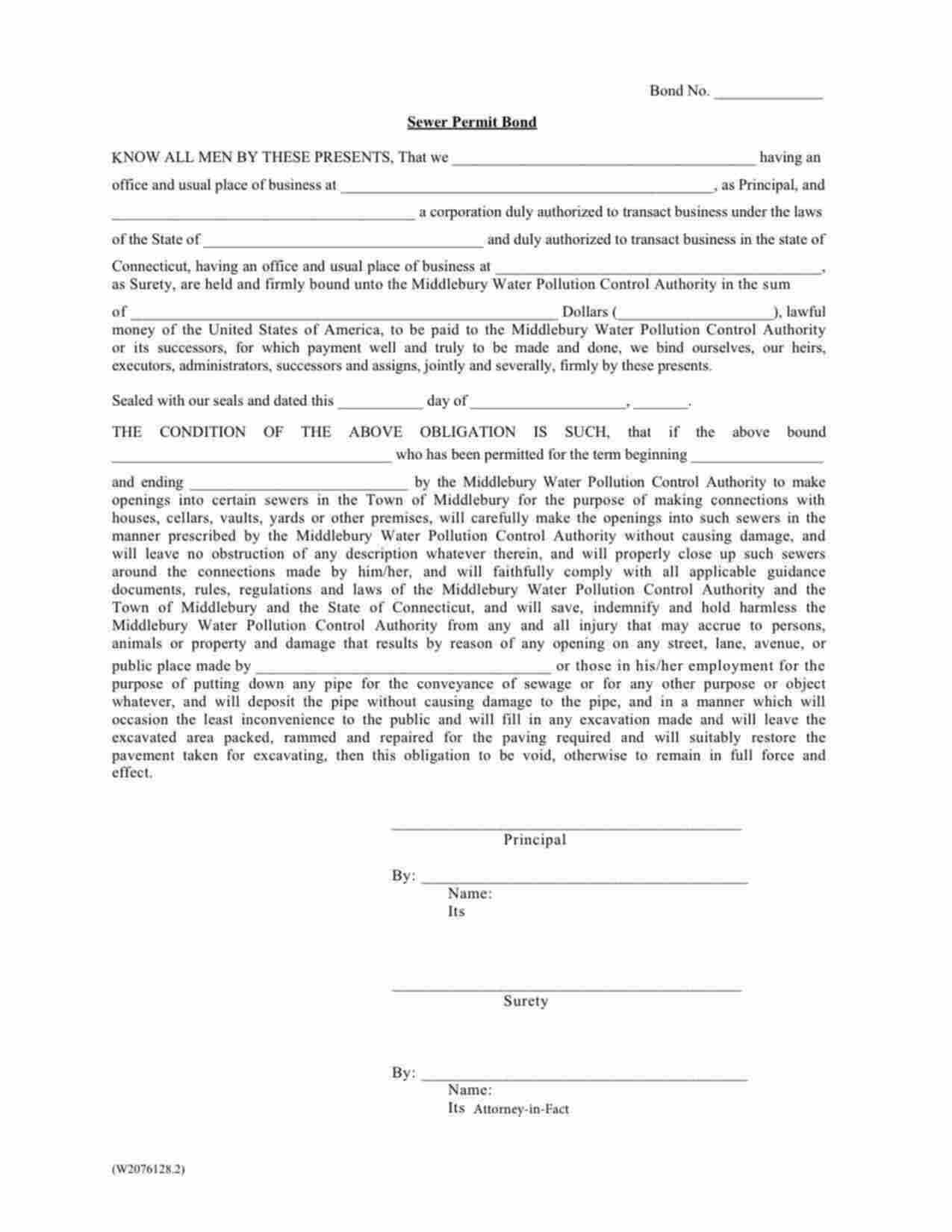 Connecticut Sewer Permit Bond Form