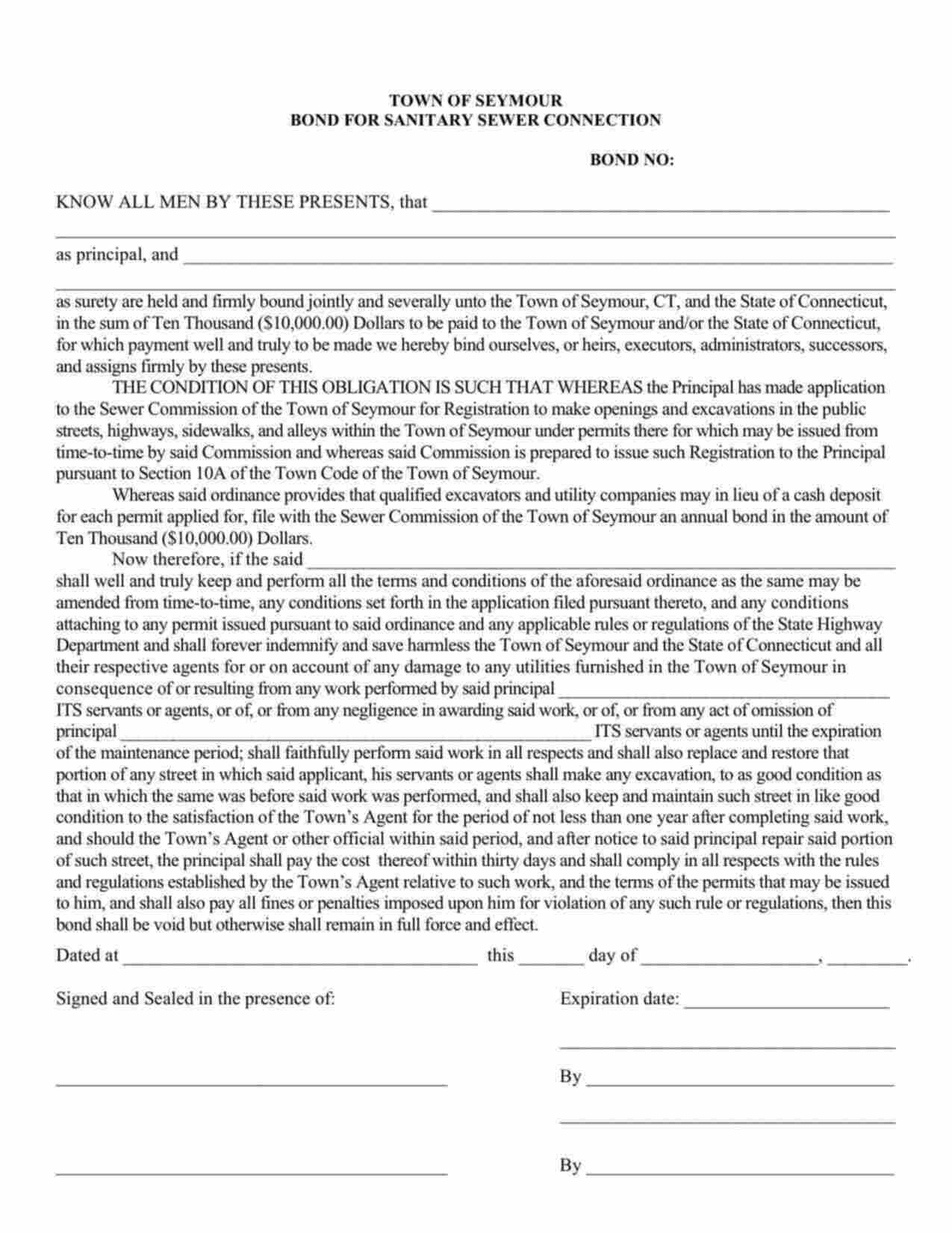 Connecticut Sanitary Sewer Connection Bond Form