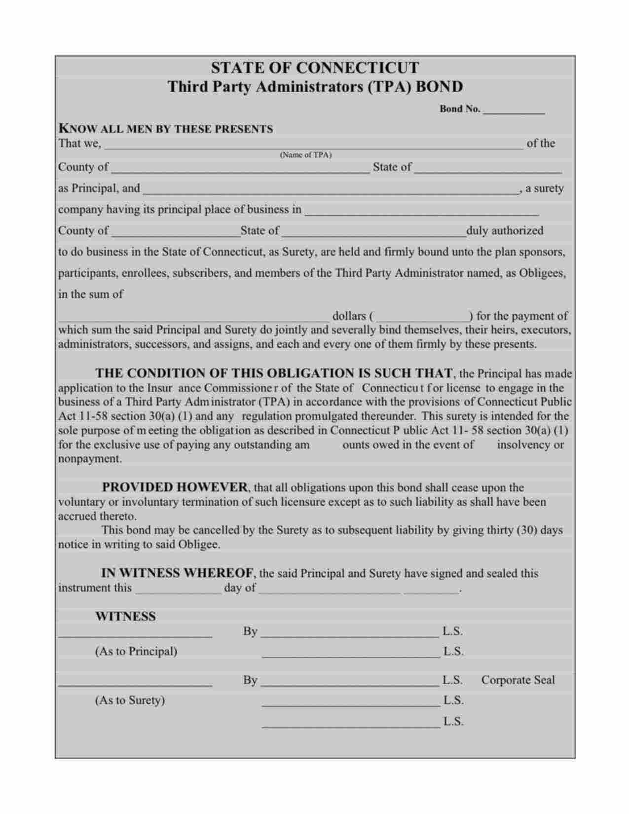 Connecticut Third Party Administrator Bond Form