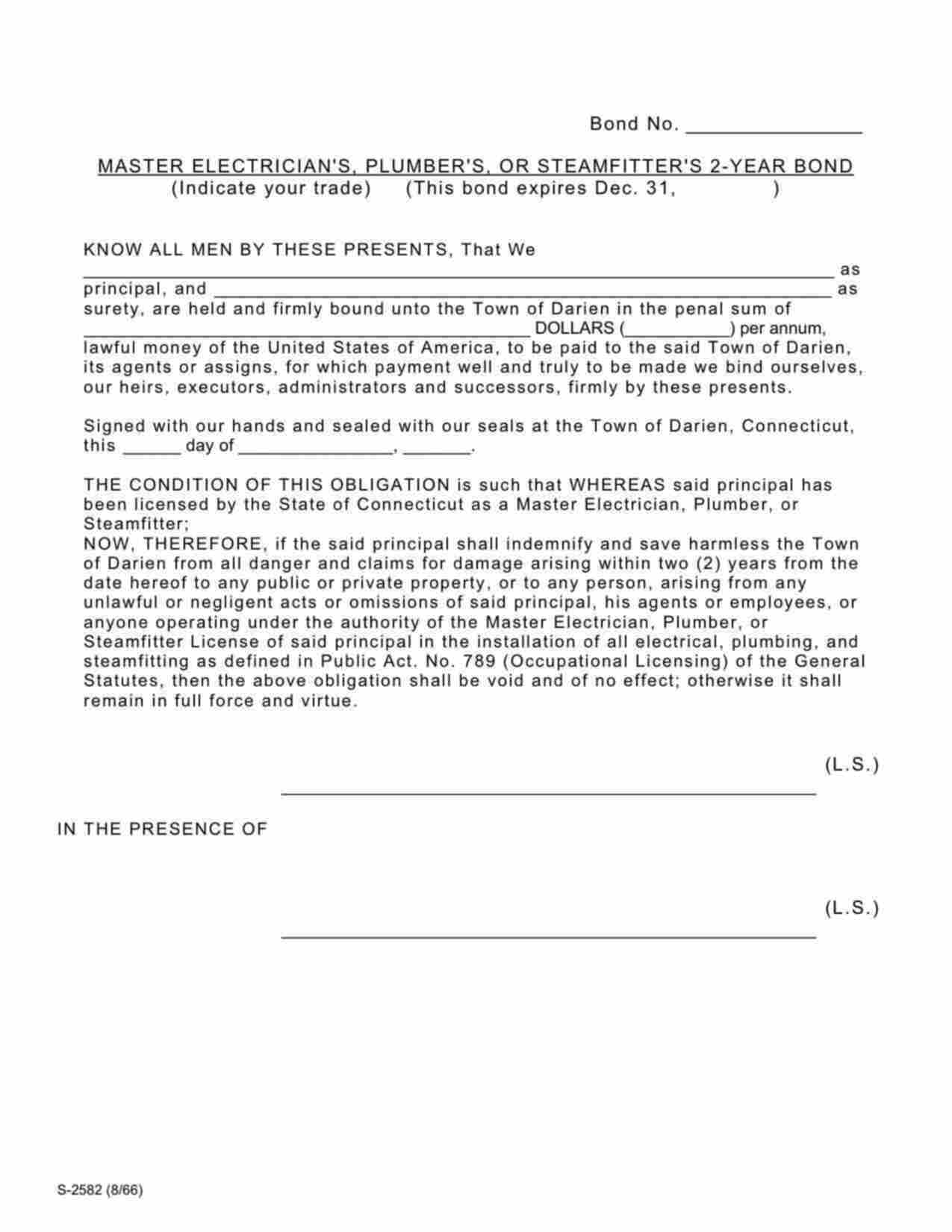 Connecticut Master Plumber Bond Form