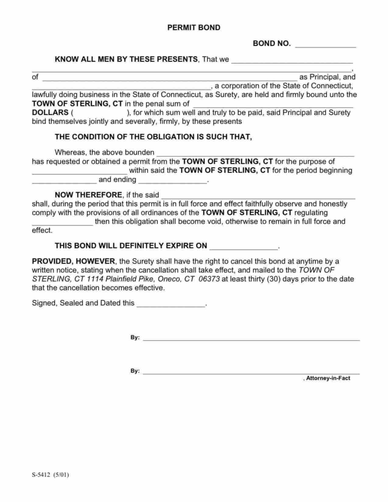 Connecticut Permit Bond Form