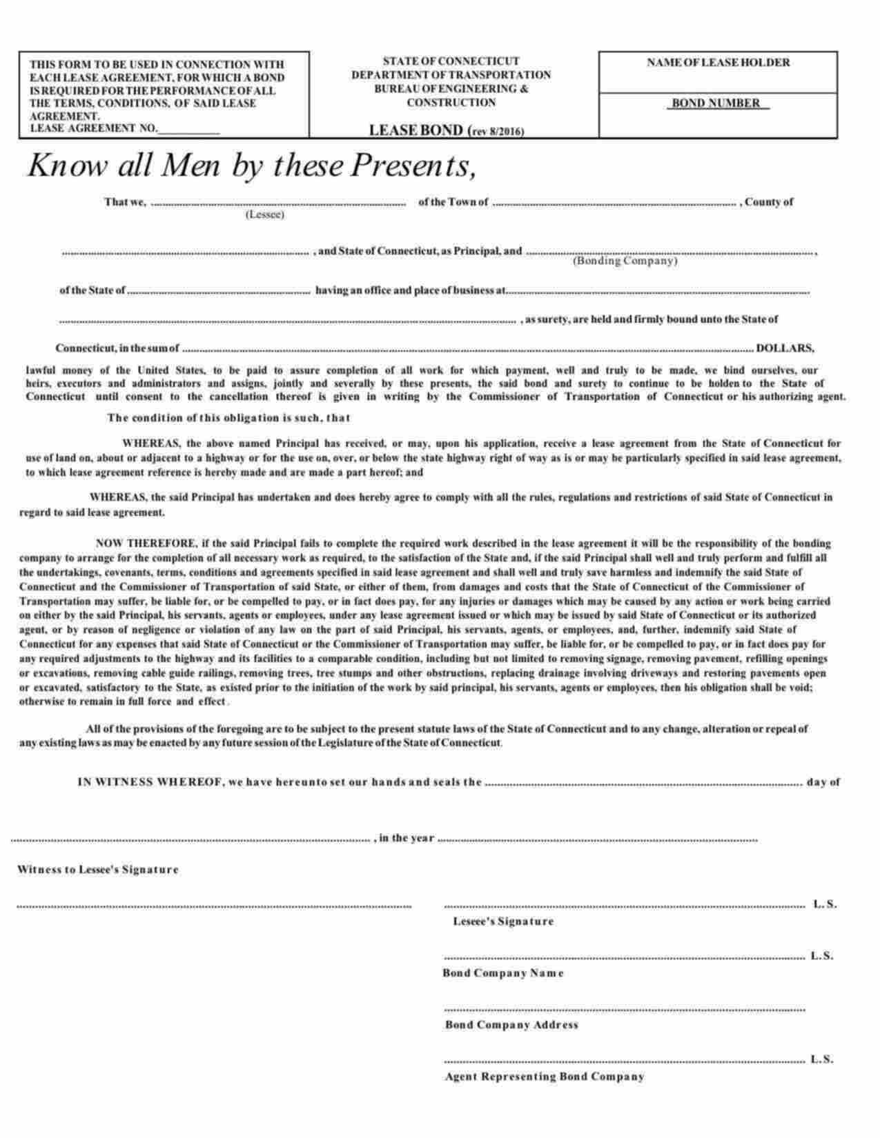 Connecticut Land Lease Agreement Bond Form