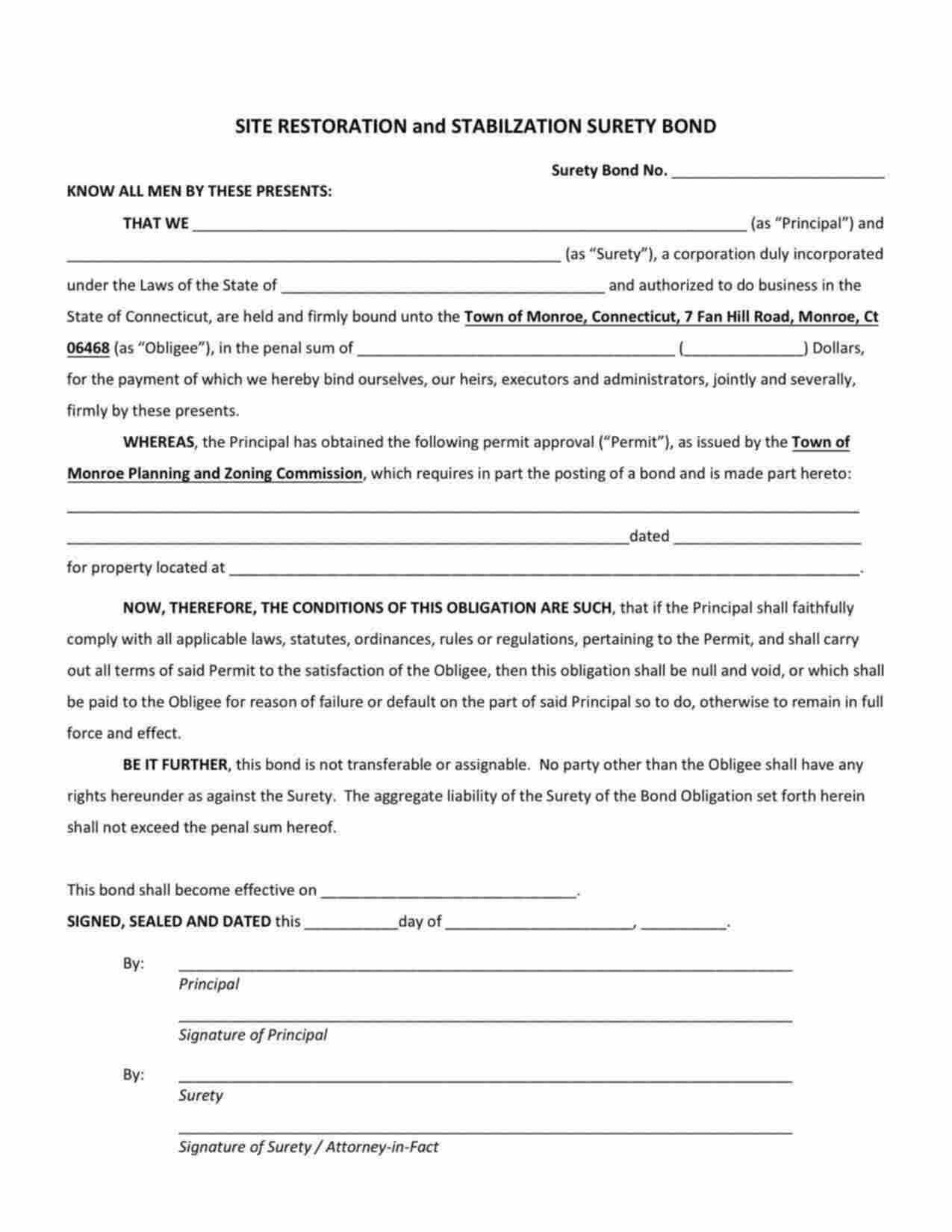 Connecticut Site Restoration and Stabilization Bond Form