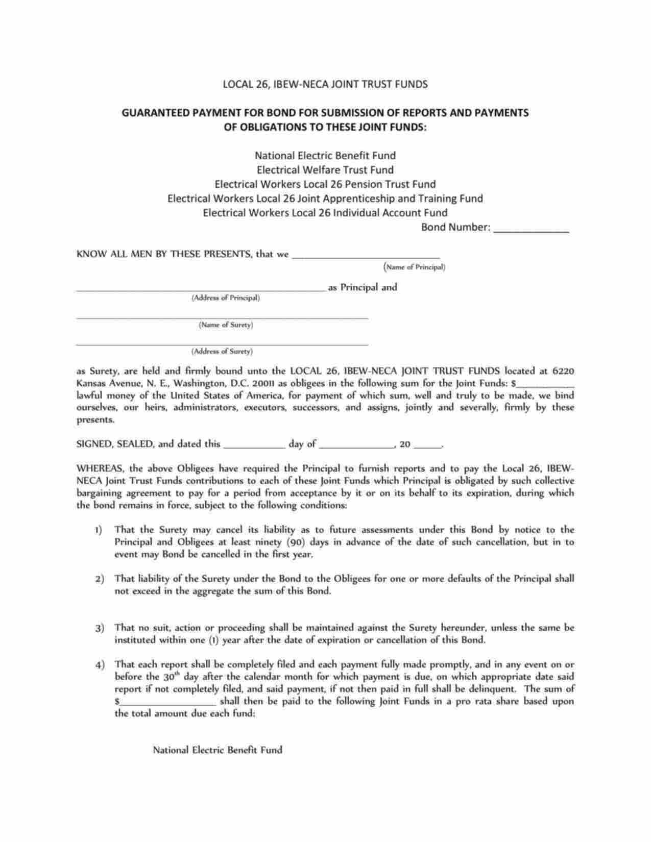 District of Columbia Guaranteed Payment Bond Form