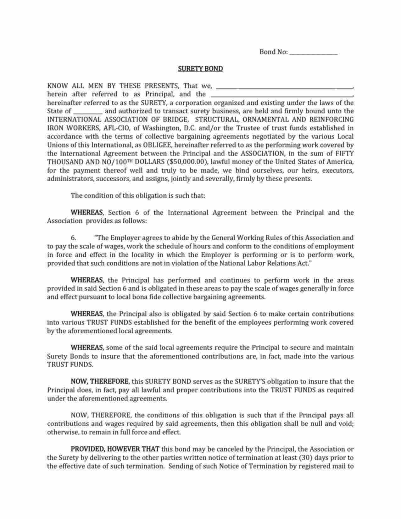 District of Columbia Wage and Welfare Bond Form