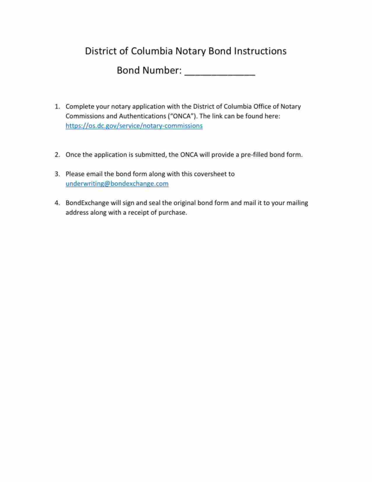 District of Columbia Notary Public Bond Form