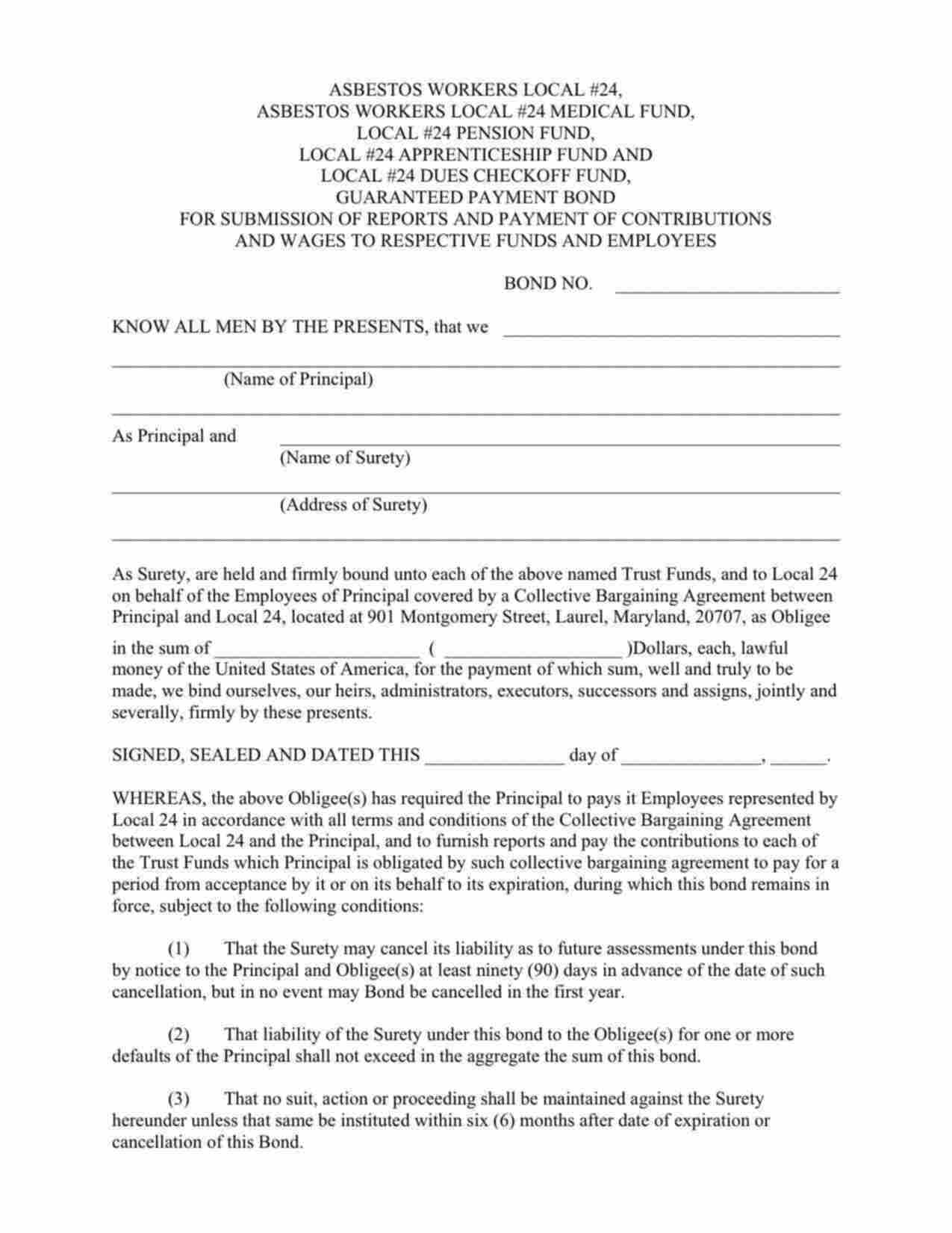 District of Columbia Wage and Welfare Bond Form