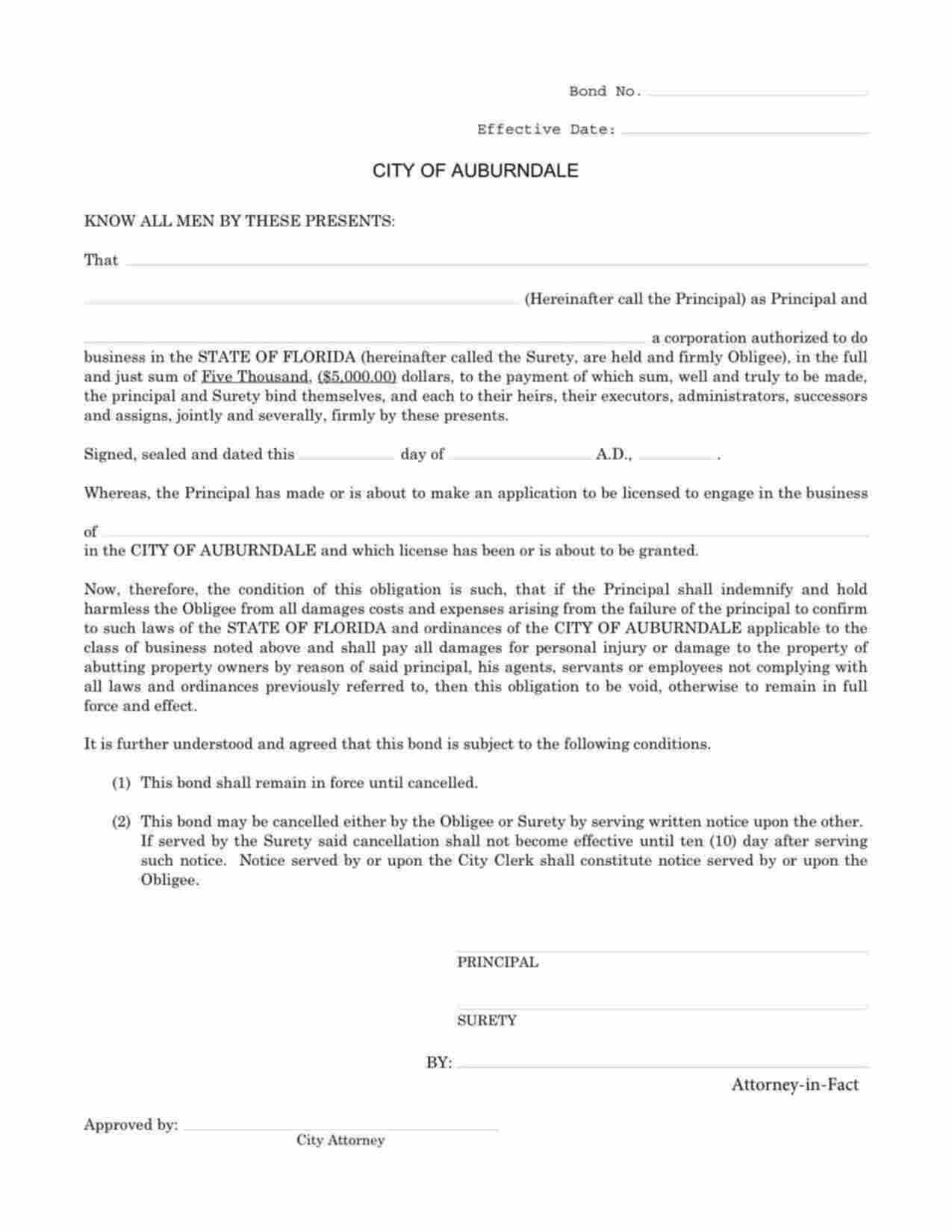 Florida License/Permit Bond Form