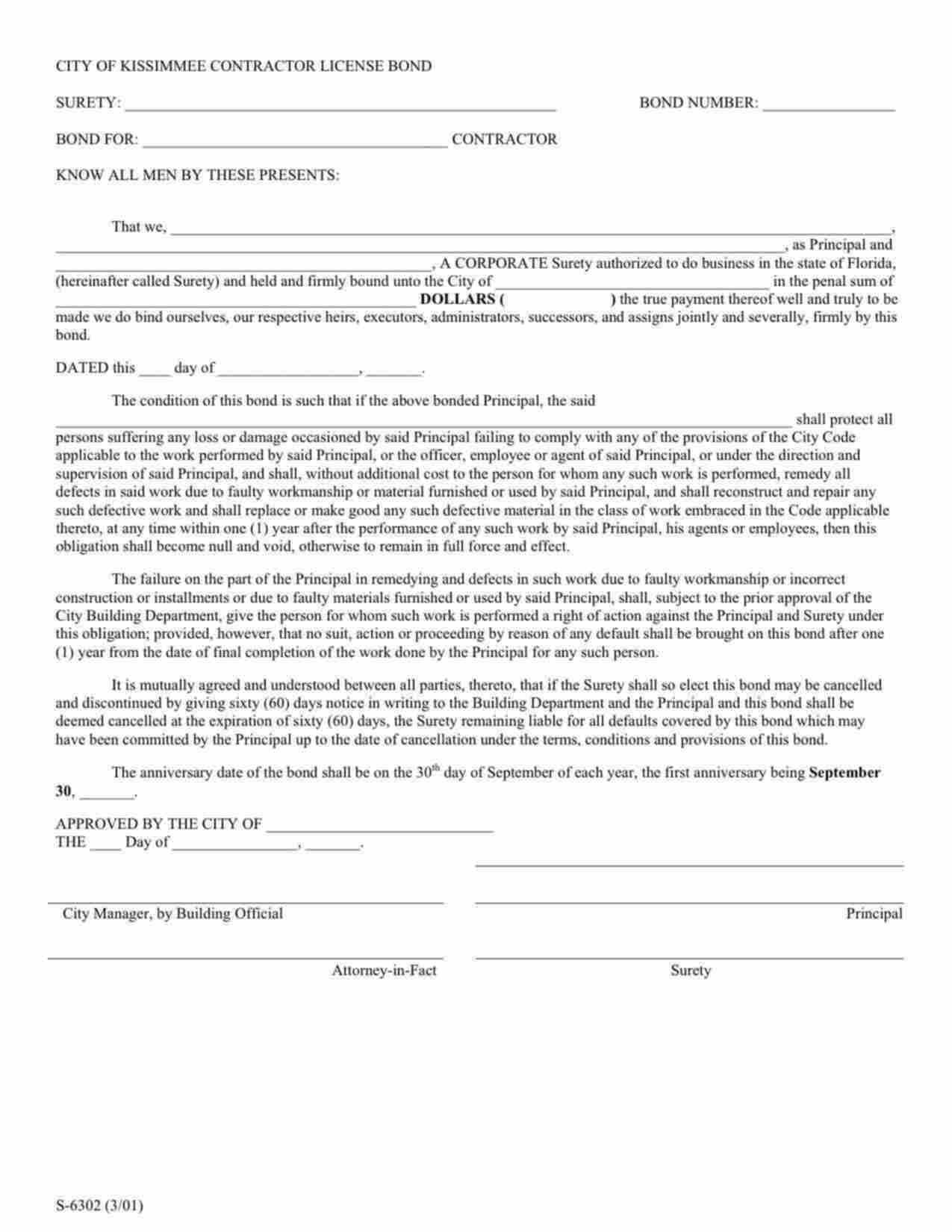 Florida License/Permit Bond Form