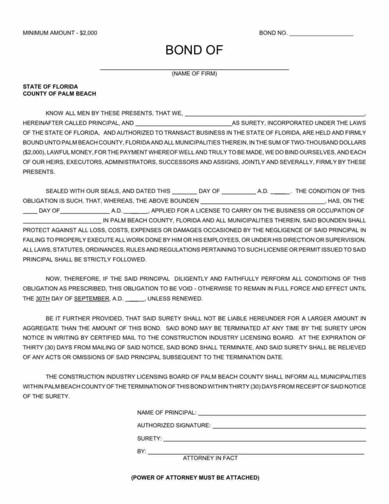 Florida License/Permit Bond Form