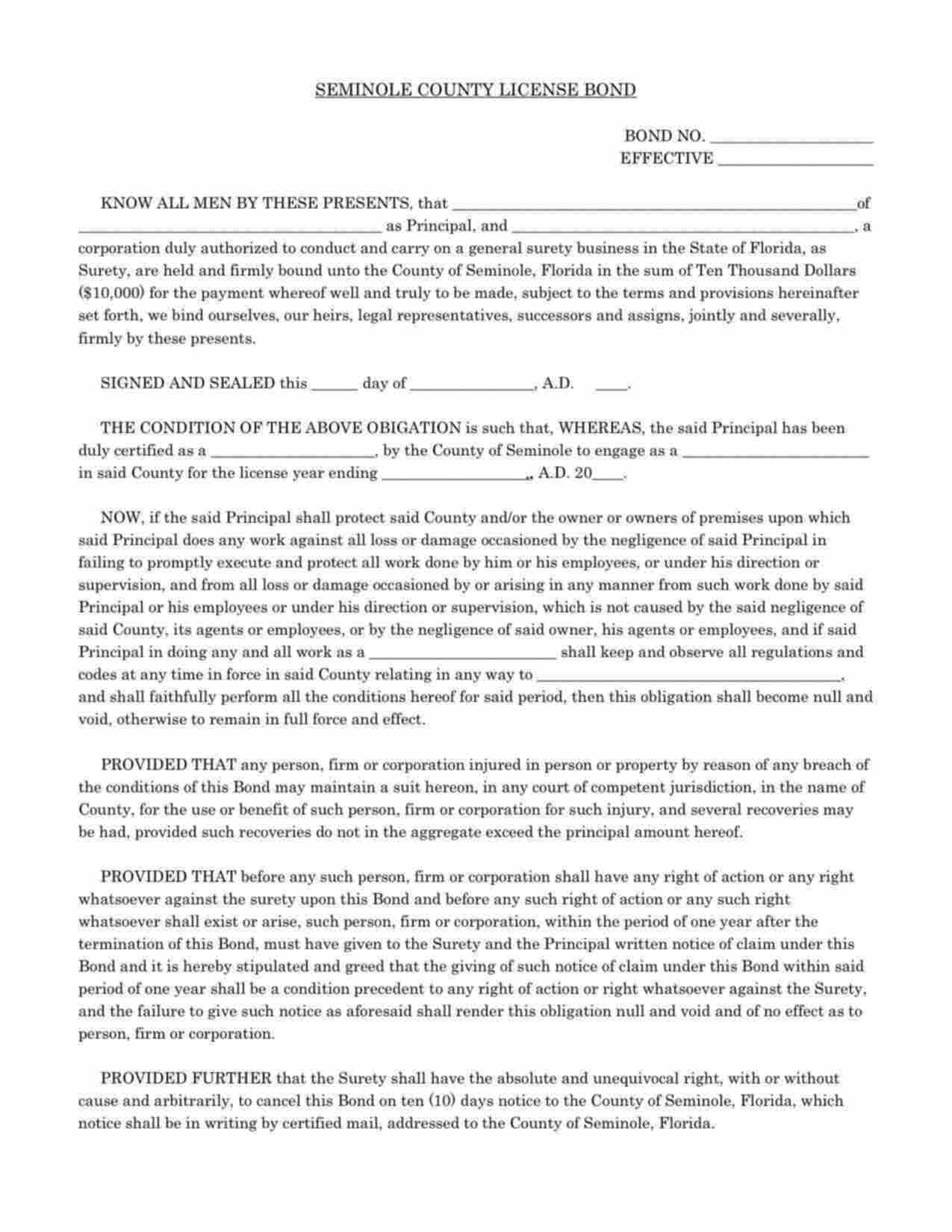 Florida Solid Waste Collection Service Bond Form