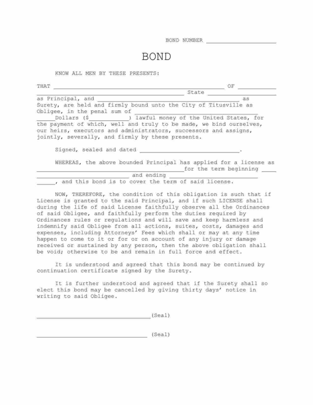 Florida License/Permit Bond Form