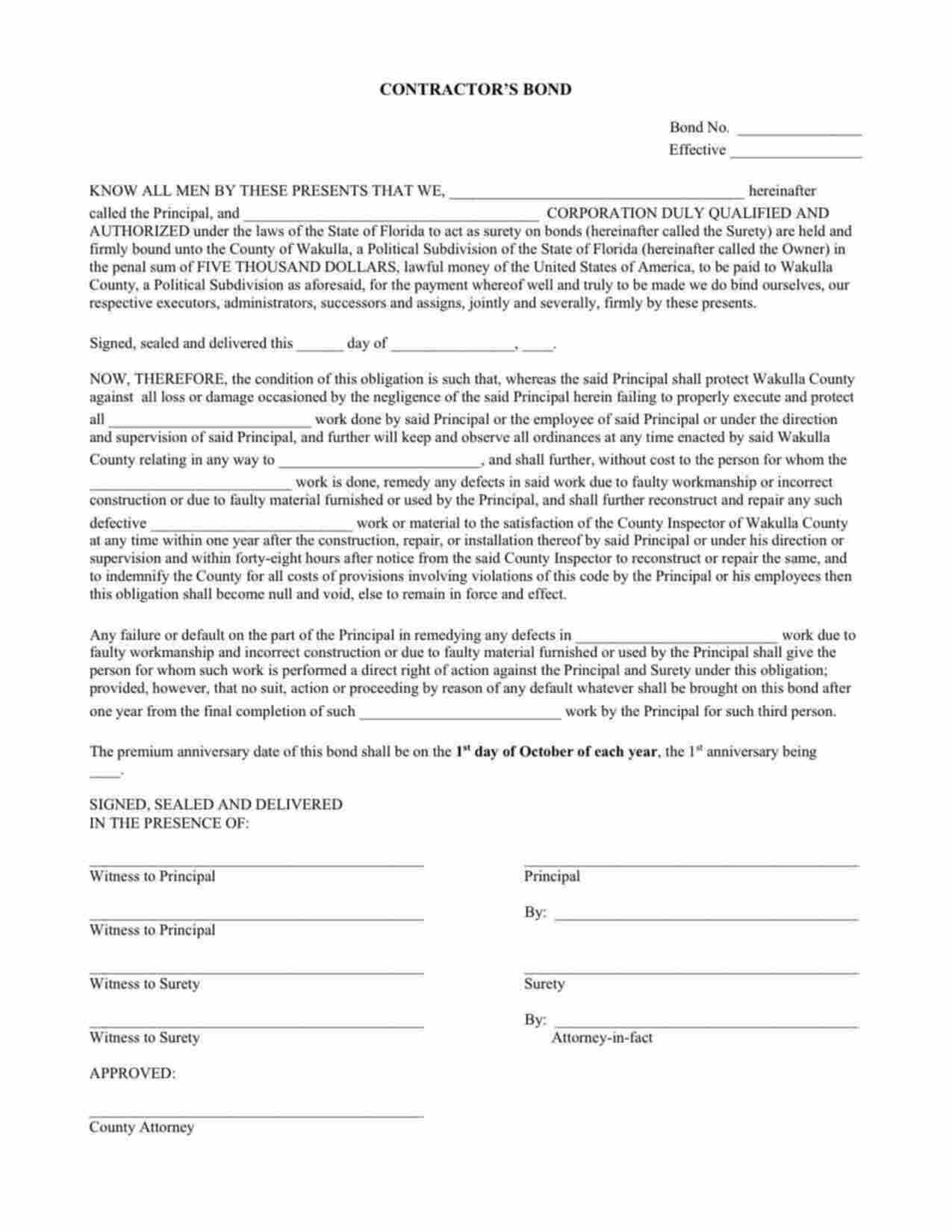 Florida License/Permit Bond Form