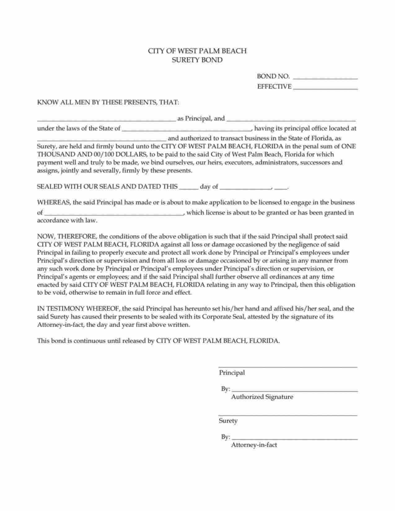 Florida License/Permit Bond Form