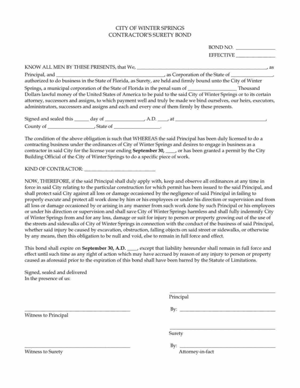 Florida License/Permit Bond Form