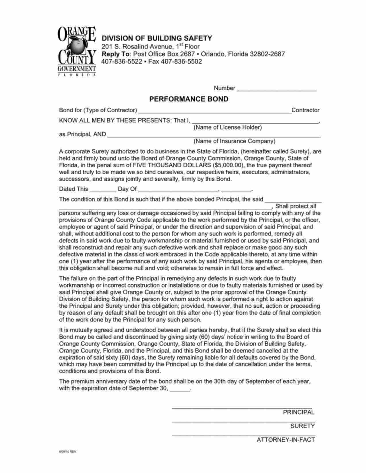 Florida Sign Electrical Contractor Bond Form