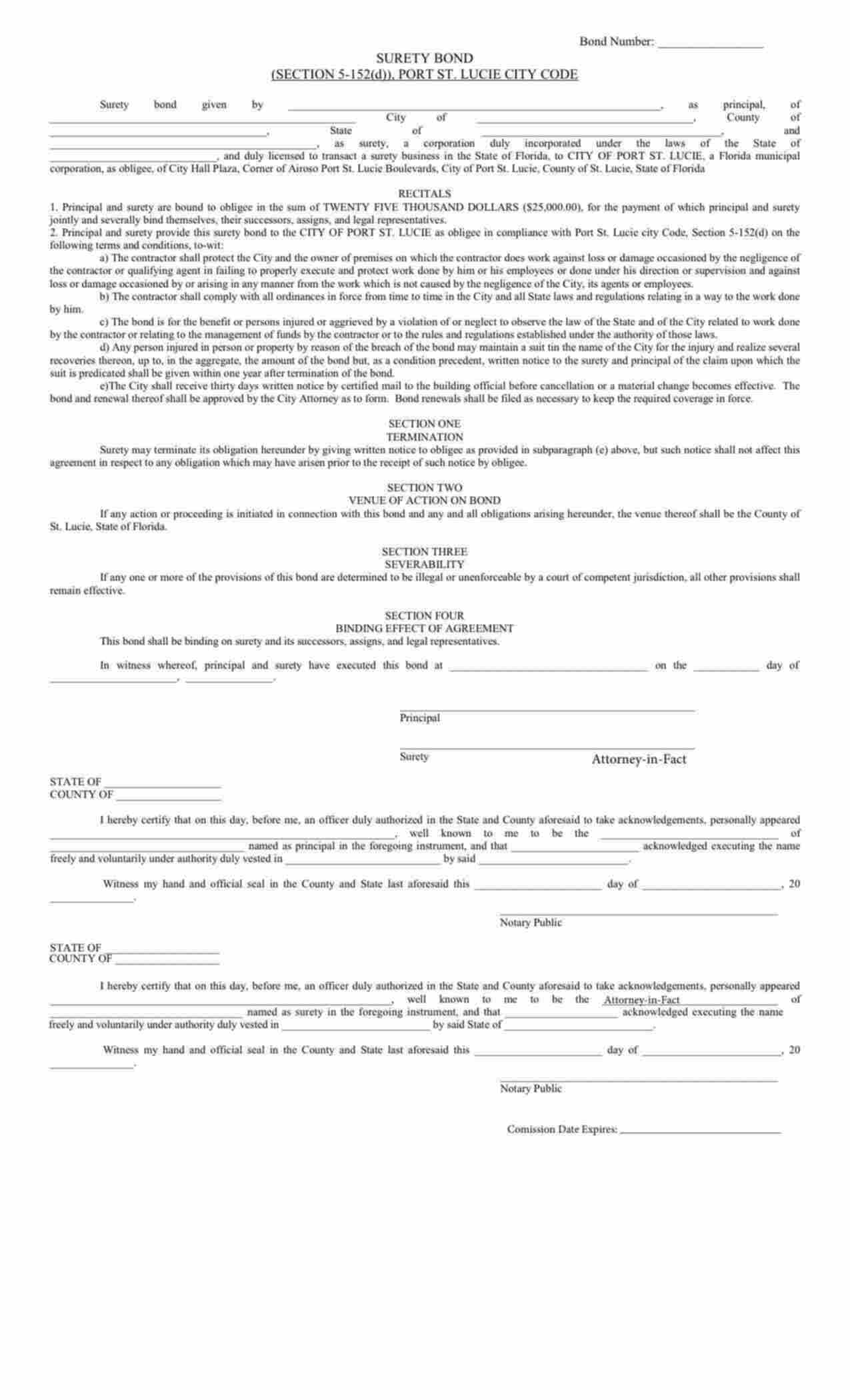 Florida General Contractor Bond Form