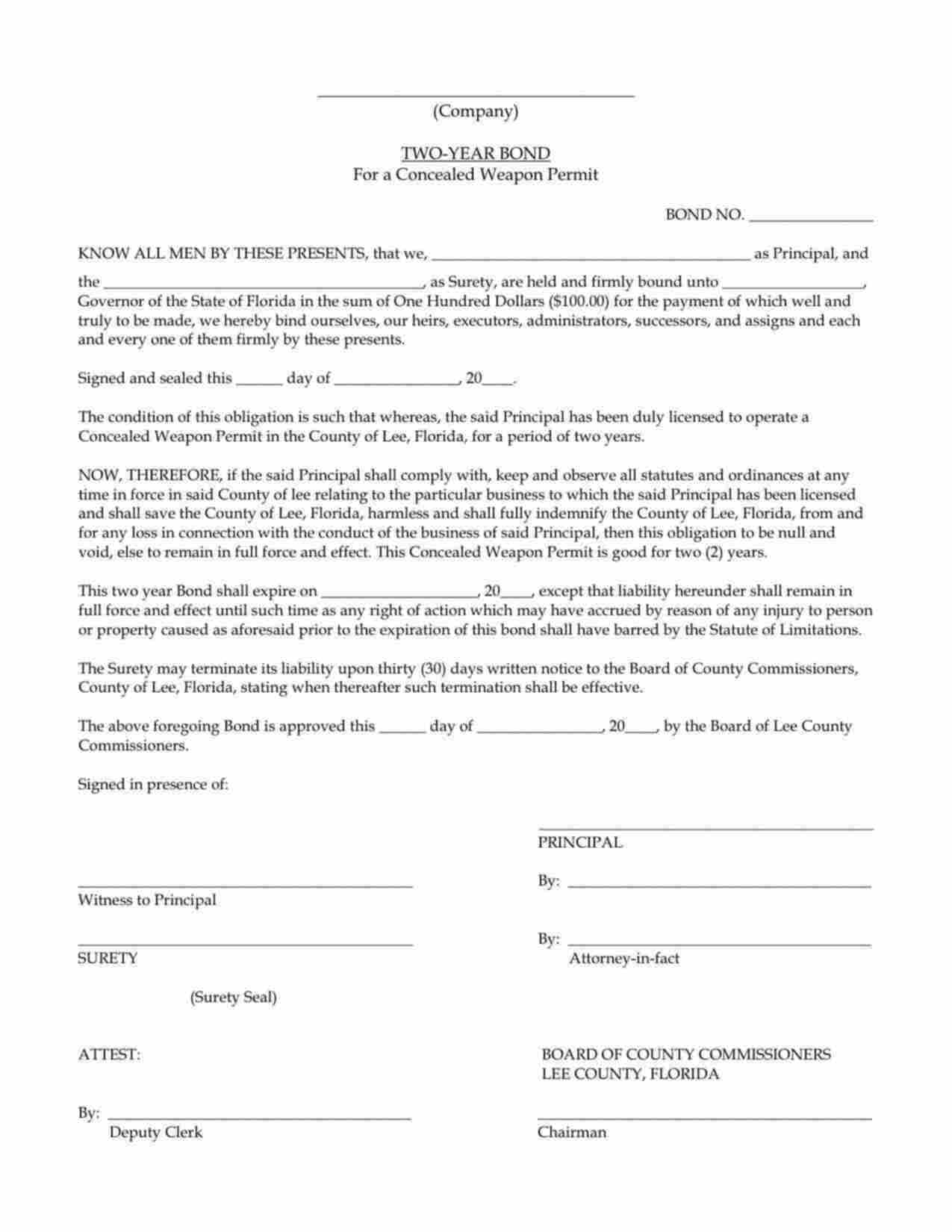 Florida Concealed Weapon Permit Bond Form