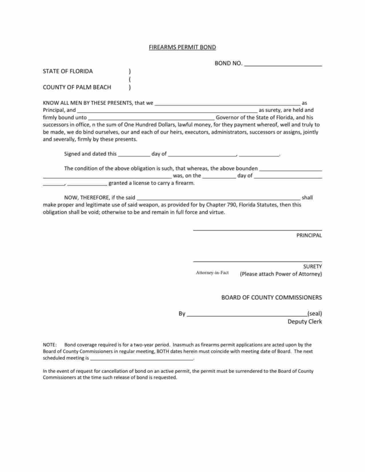 Florida Firearms Permit Bond Form