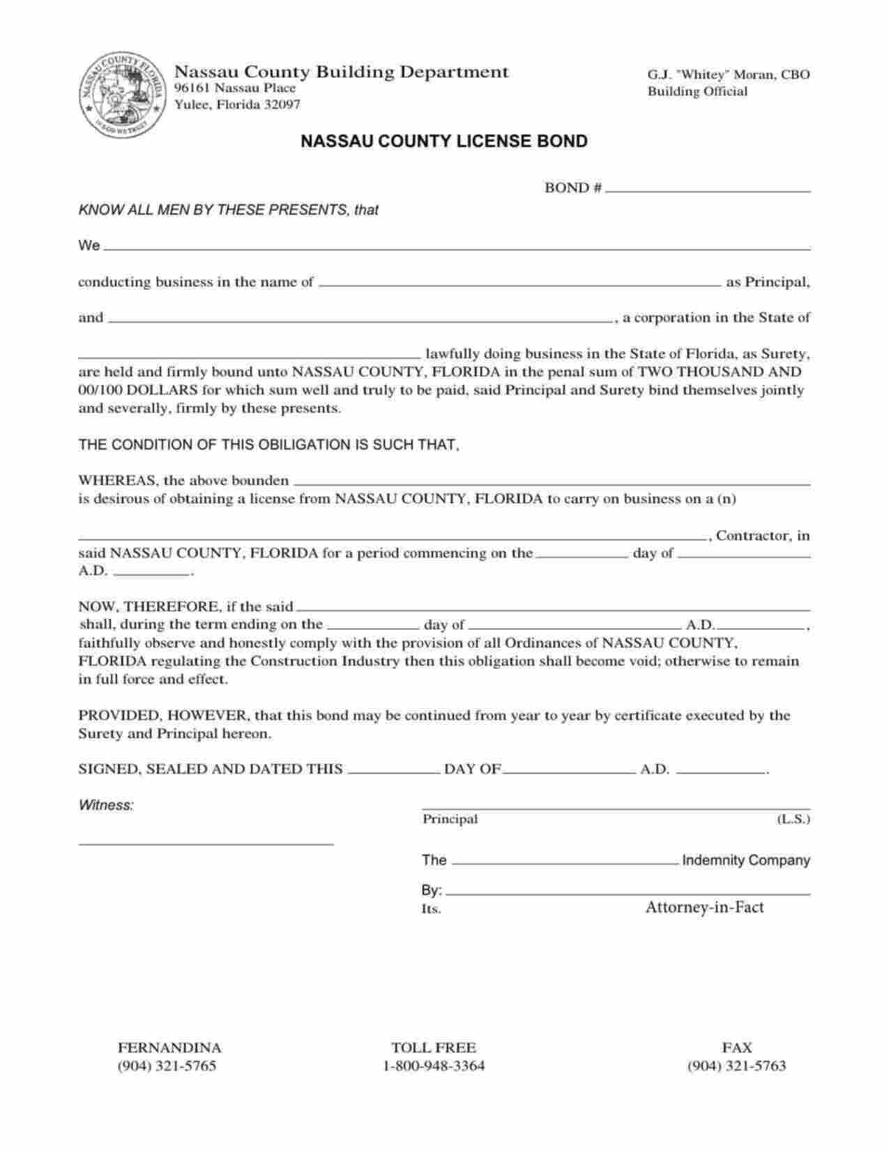 Florida License/Permit Bond Form