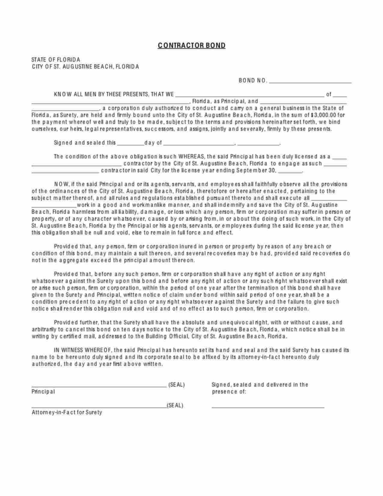 Florida License/Permit Bond Form