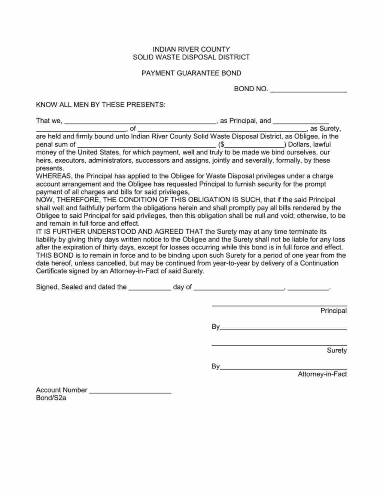 Florida Solid Waste Disposal Payment Guarantee Bond Form