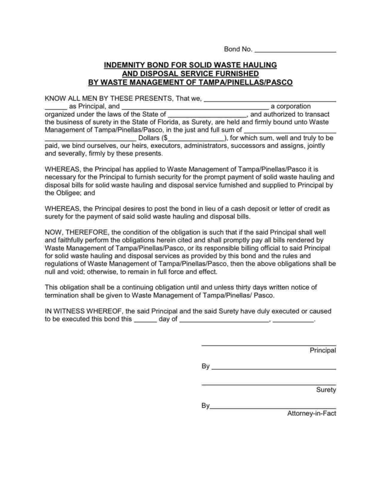 Florida Solid Waste Hauling Bond Form