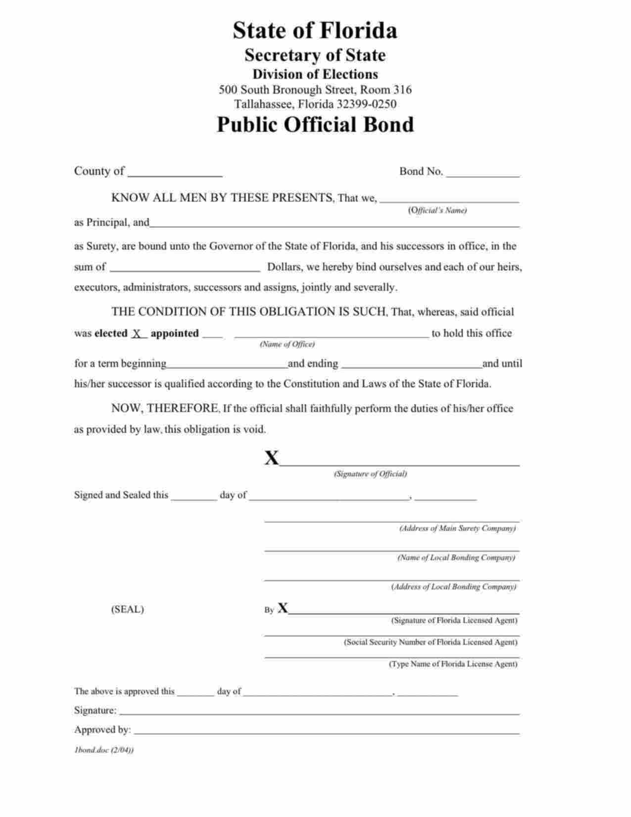 Florida Public Official Bond Form