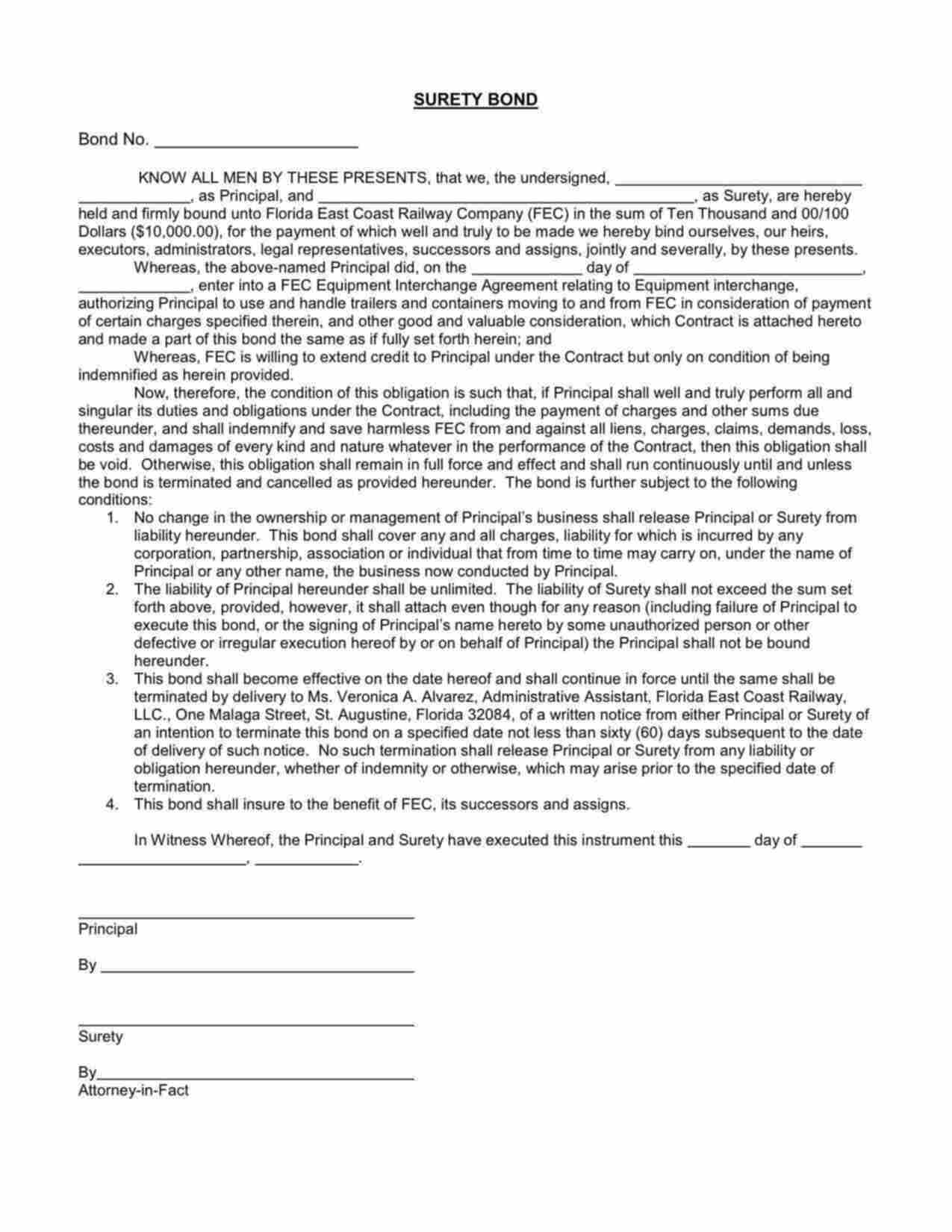 Florida Equipment Interchange Agreement Bond Form