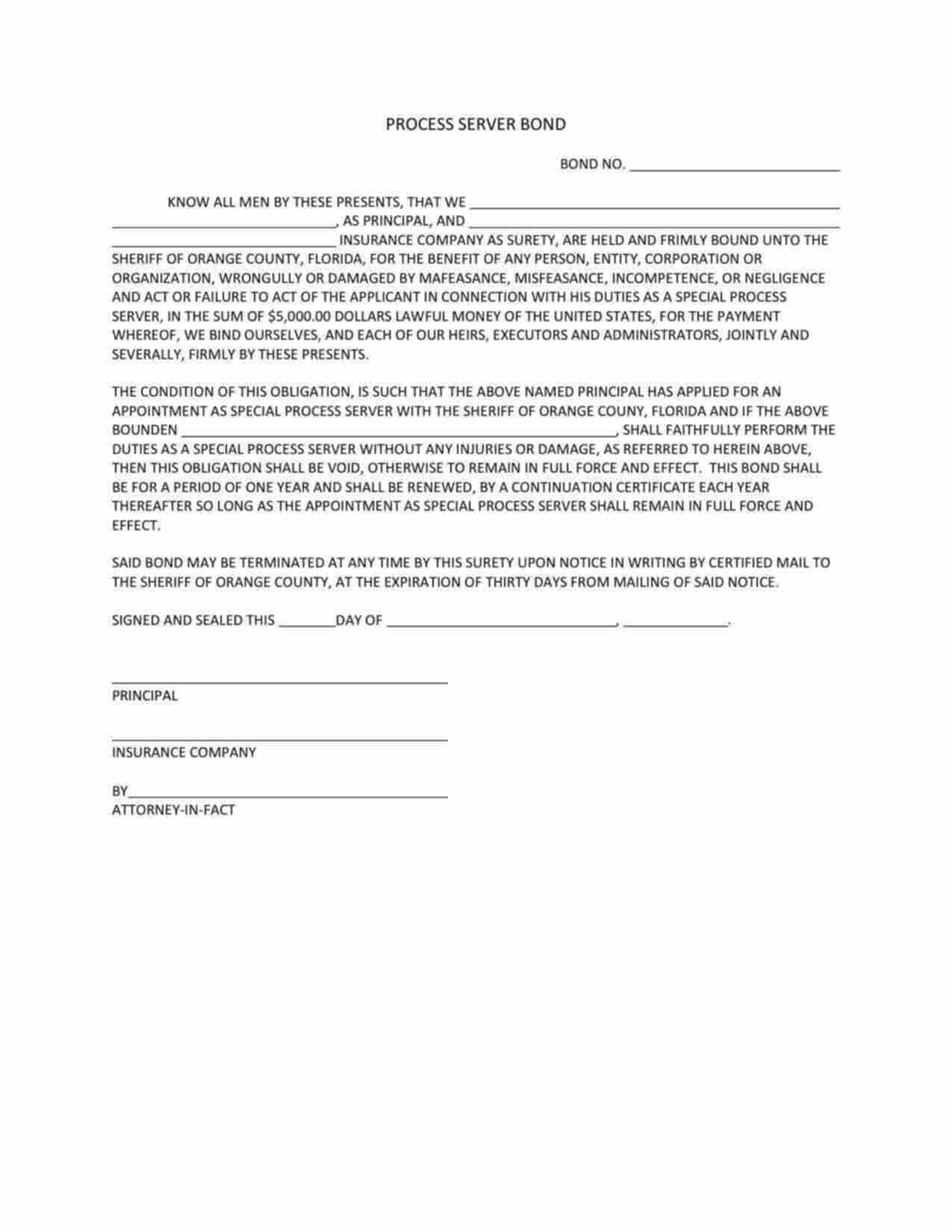 Florida Process Server Bond Form