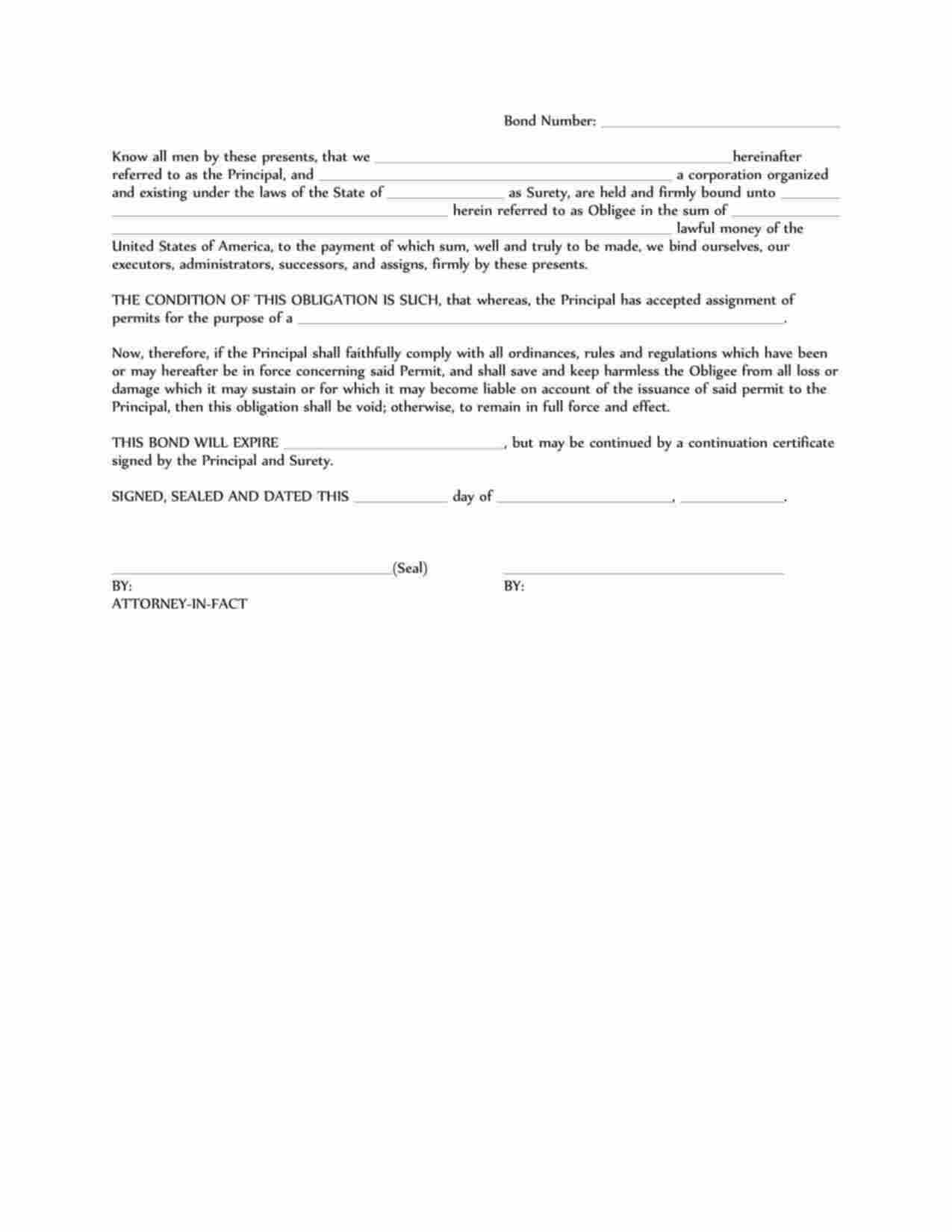 Florida Right-of-Way Bond Form