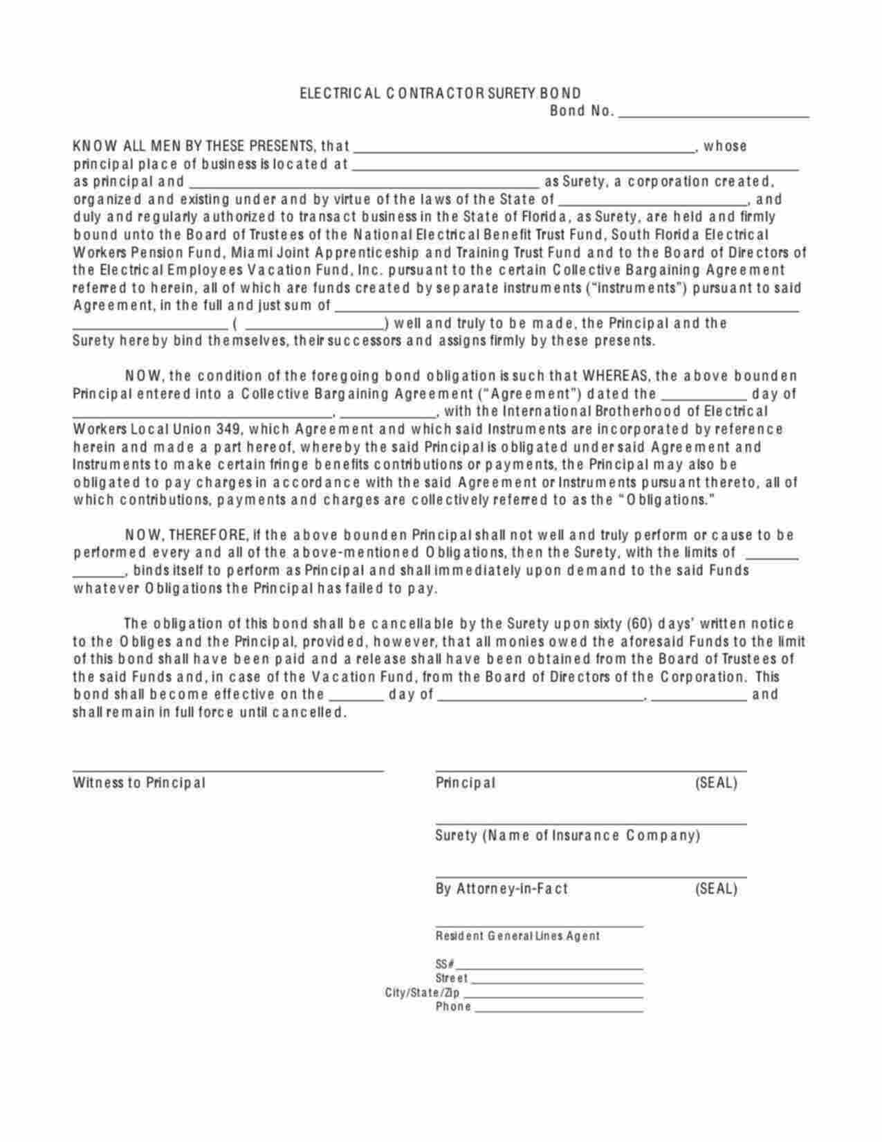 Florida Wage and Welfare Bond Form