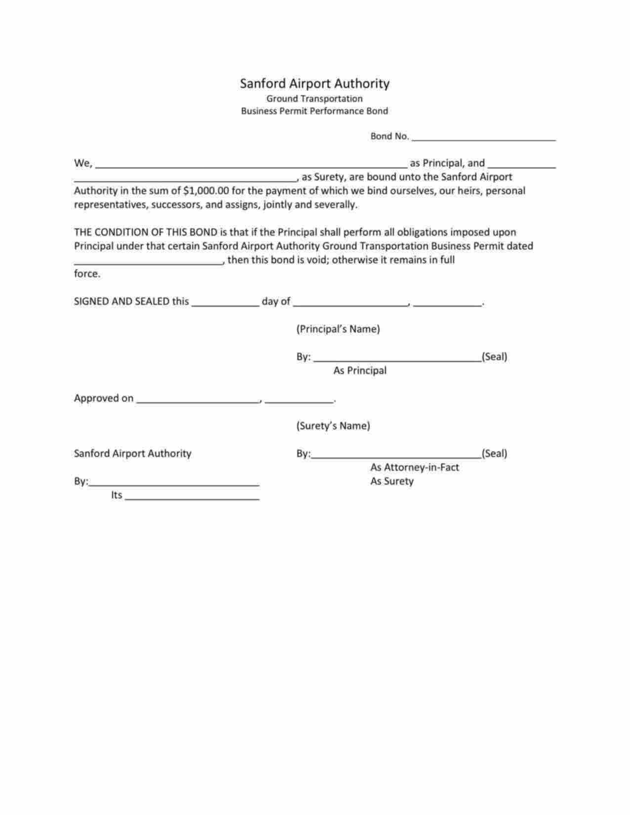 Florida Ground Transportation Business Permit Bond Form