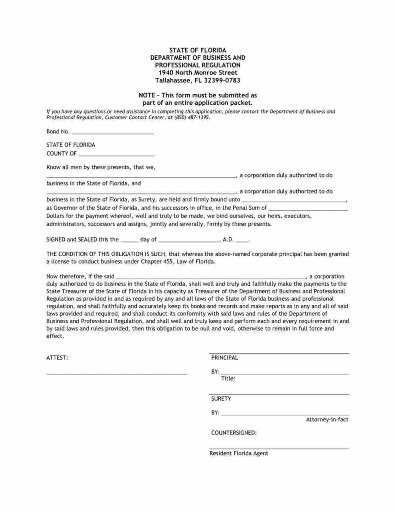 Florida Business Opportunity Bond Form