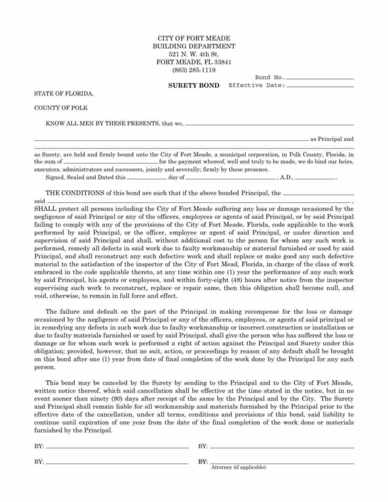 Florida Contractor's License/Permit Bond Form