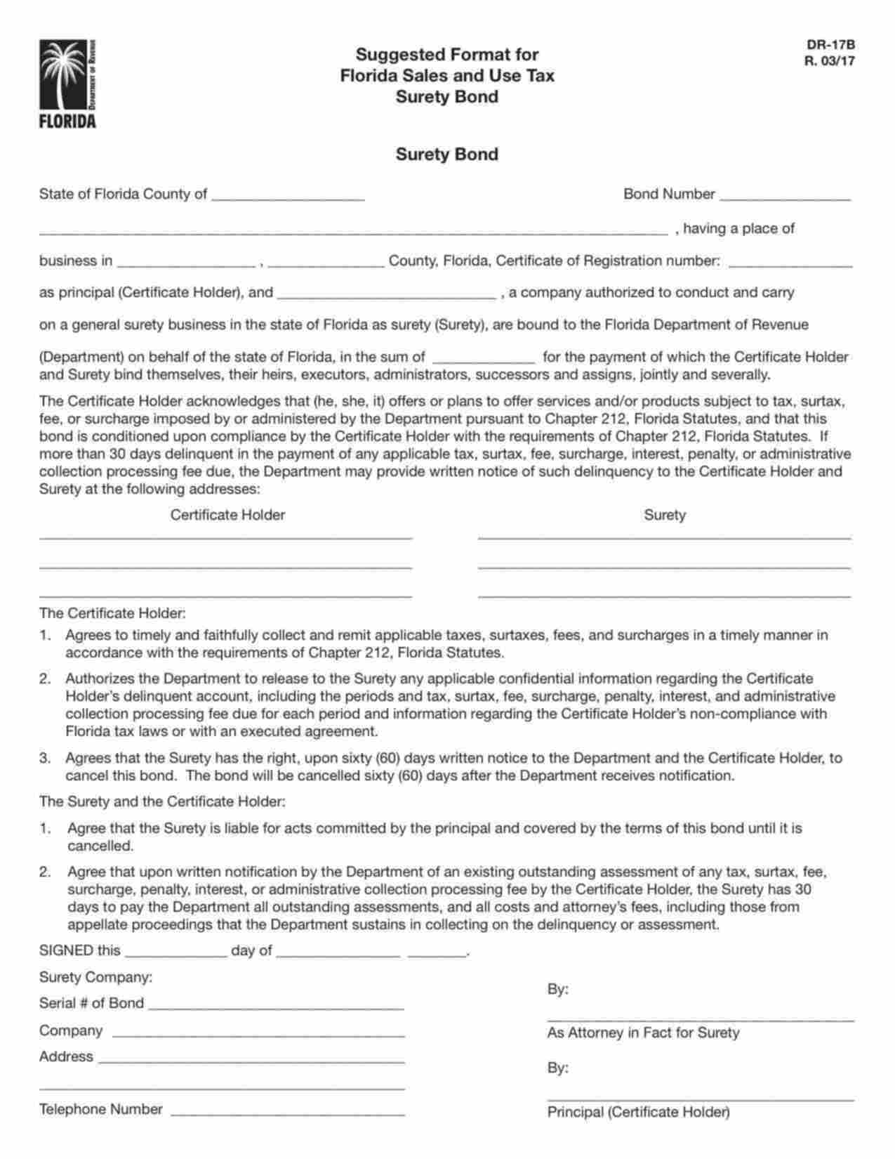 Florida Sales and Use Tax Bond Form