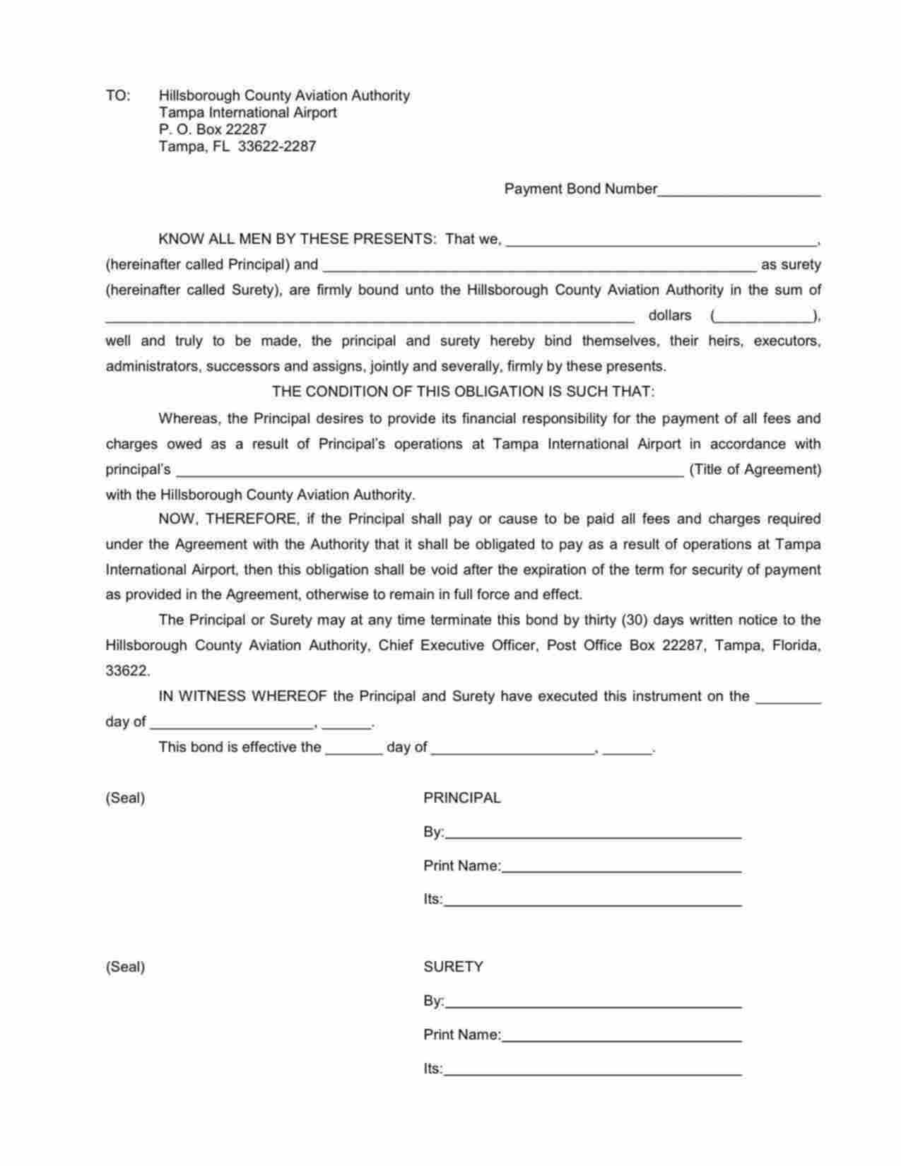 Florida Carrier Service Providers Use and Lease Agreement Payment Bond Form