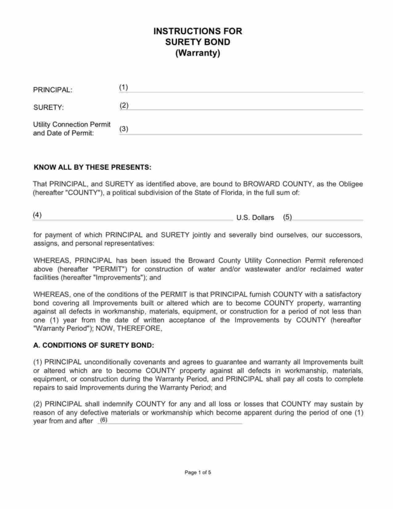 Florida Utility Connection Permit Bond Form