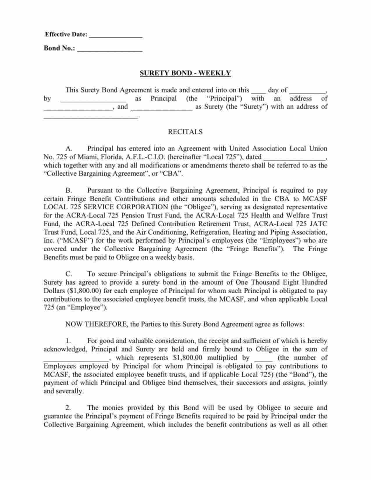 Florida Wage and Welfare Bond Form