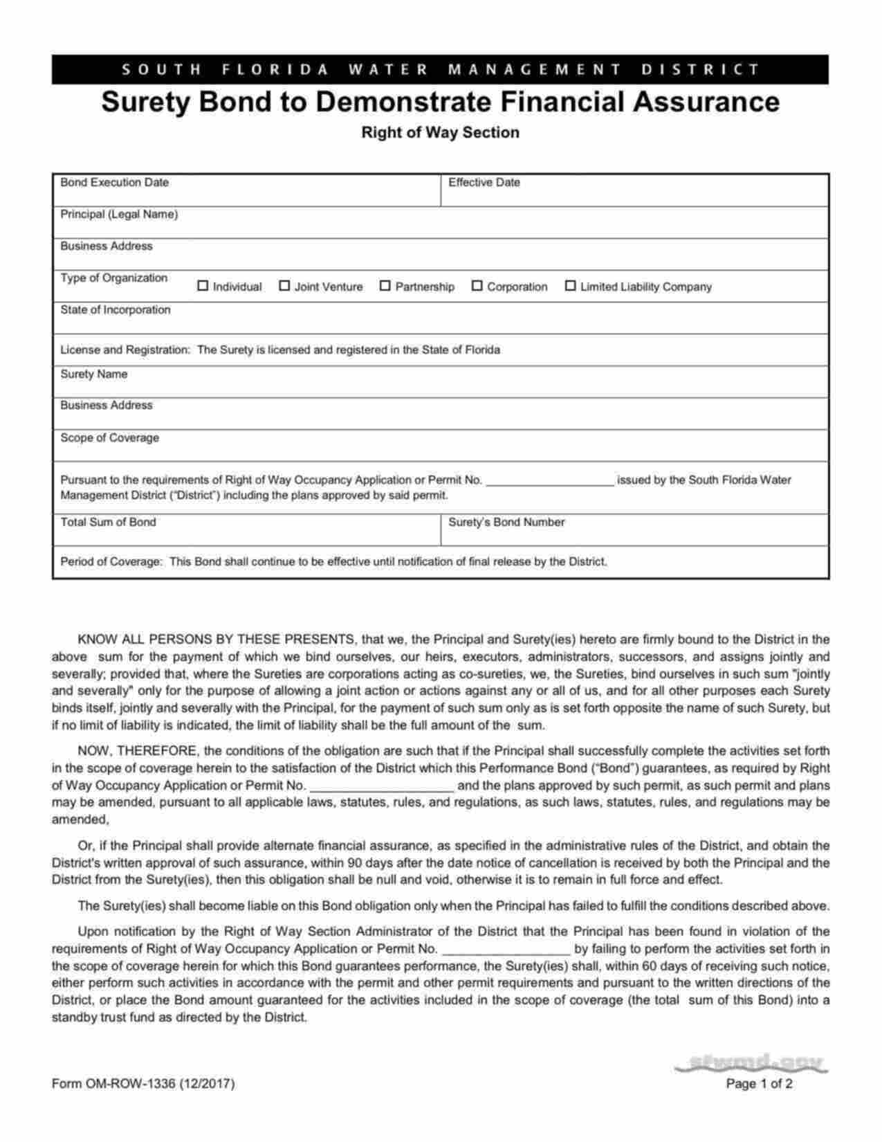 Florida Right of Way Bond Form