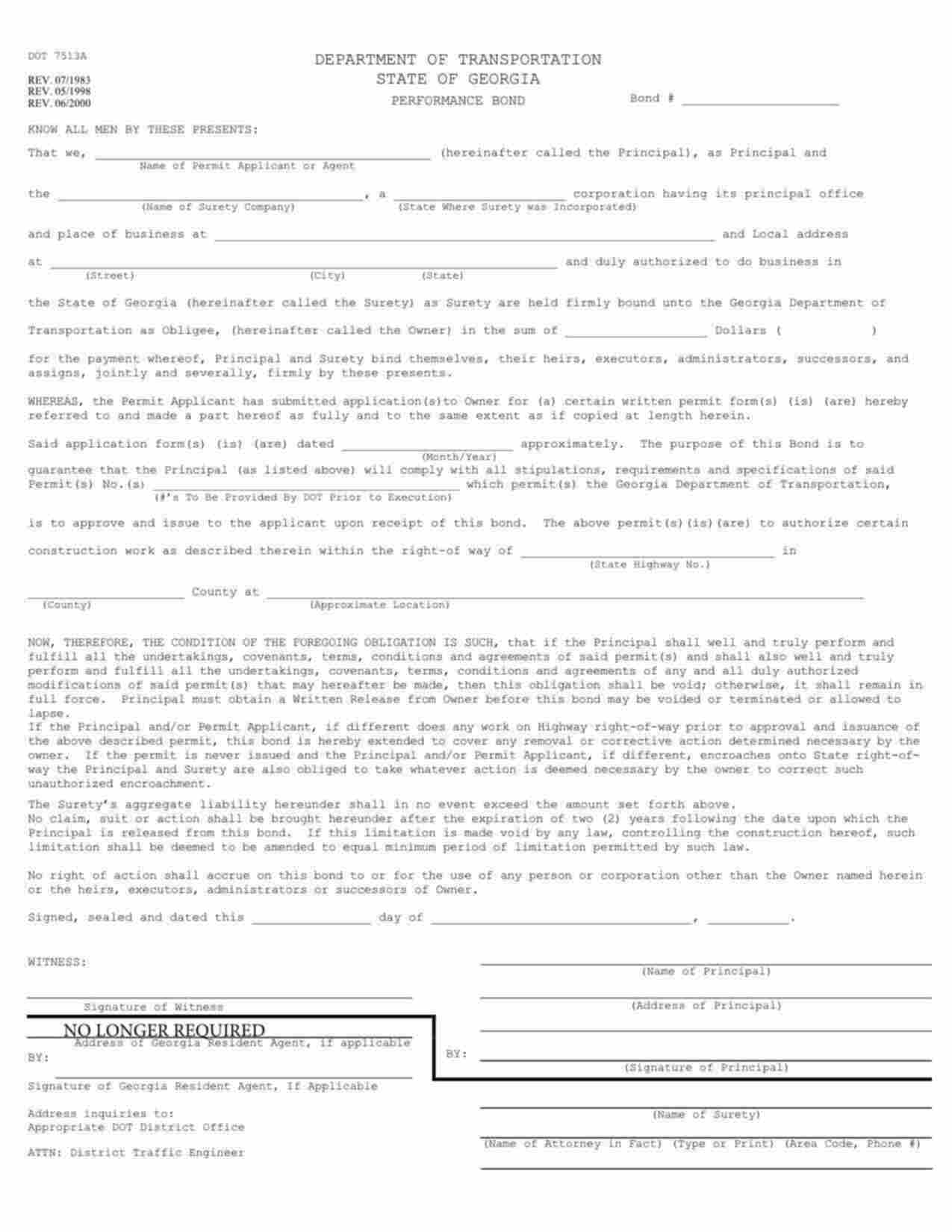 Georgia Right-of-Way Permit Performance Bond Form