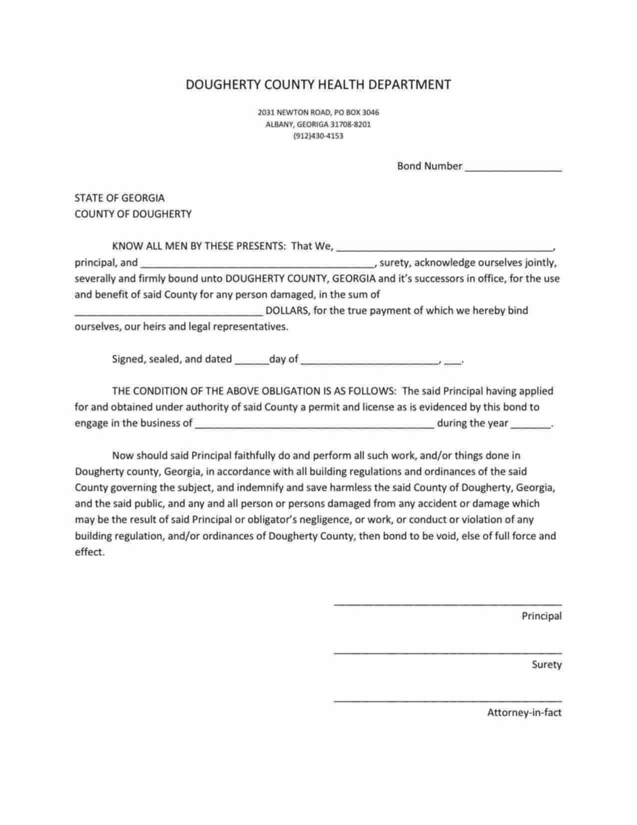 Georgia Sewage Installation or Repair Bond Form