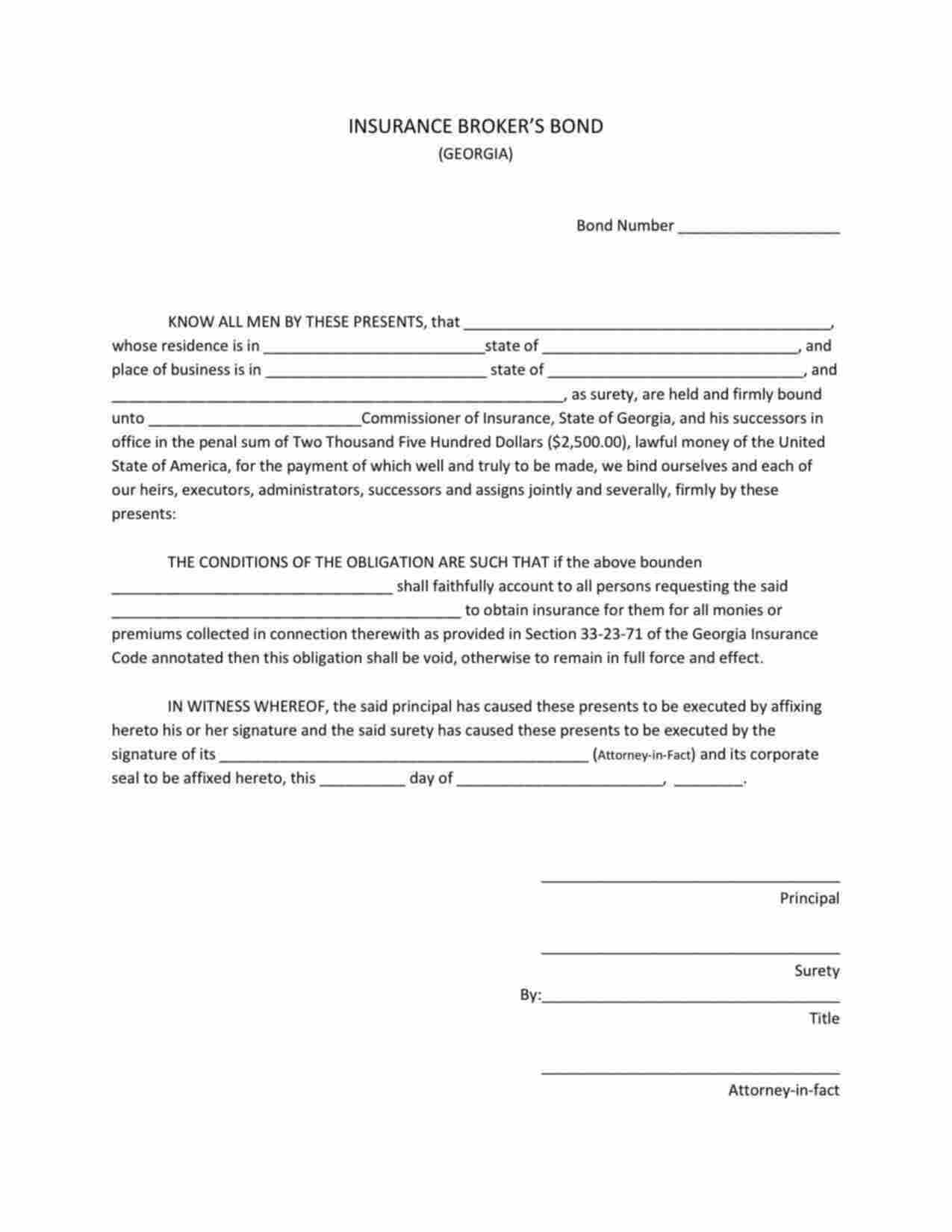 Georgia Insurance Broker Bond Form