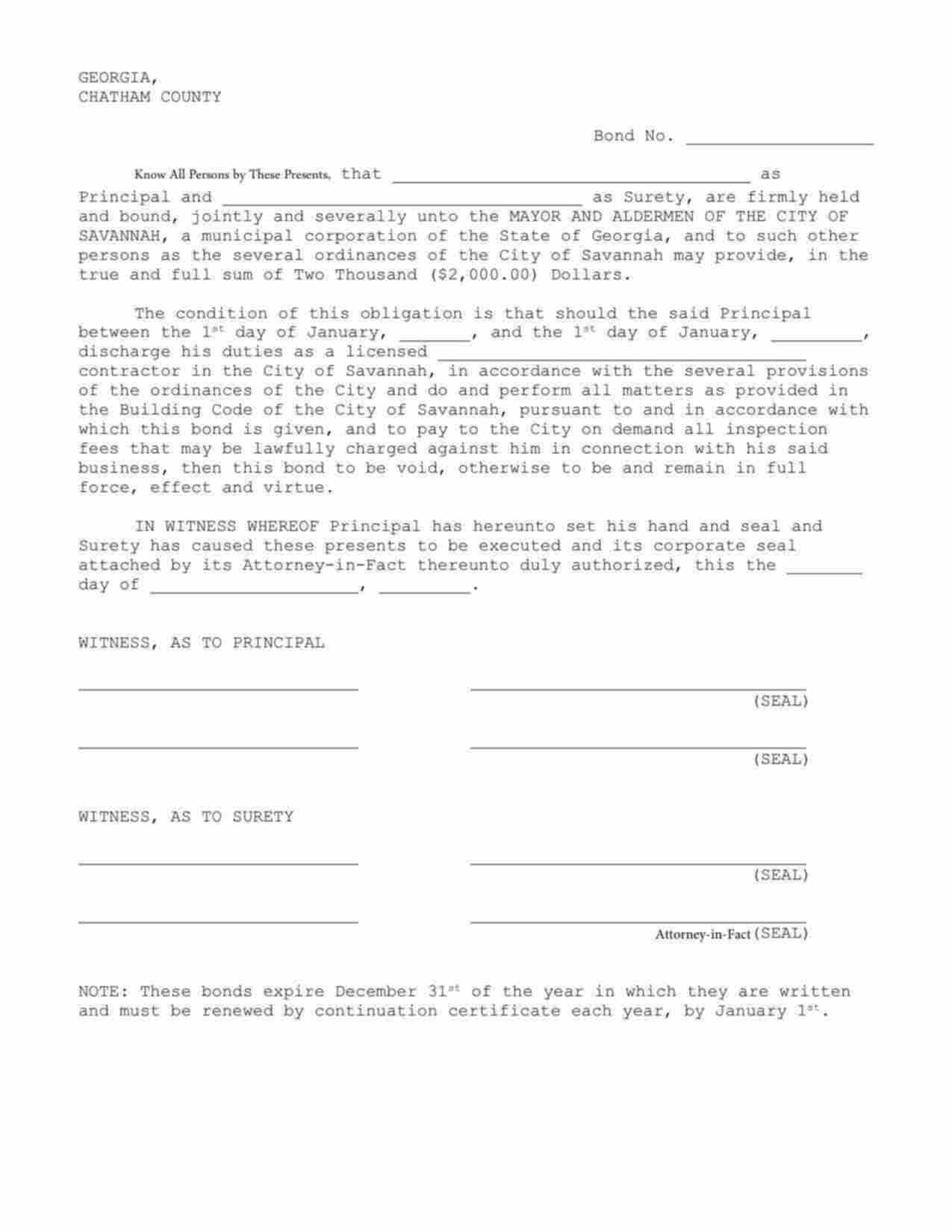 Georgia License/Permit Bond Form